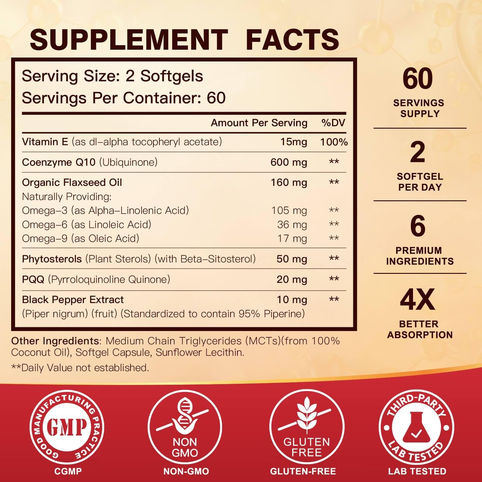 Foto 3 pulgar | Suplemento Drfoster Coq10 De 600 Mg En Cápsulas Blandas Con Omega 3 Y Pqq - Venta Internacional.