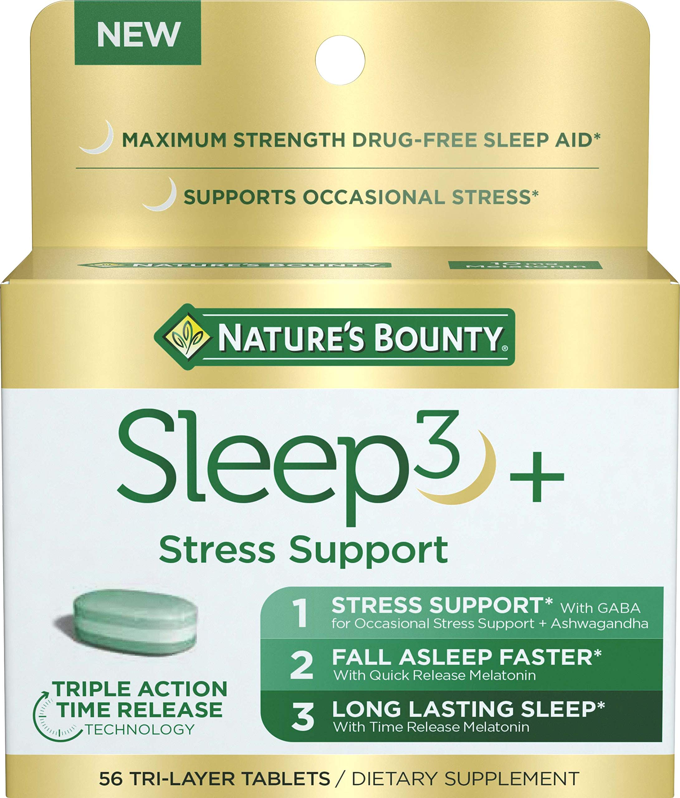 Foto 2 pulgar | Melatonina Sleep Aid Nature's Bounty Stress Support, 10 Mg, 56 Unidades - Venta Internacional.