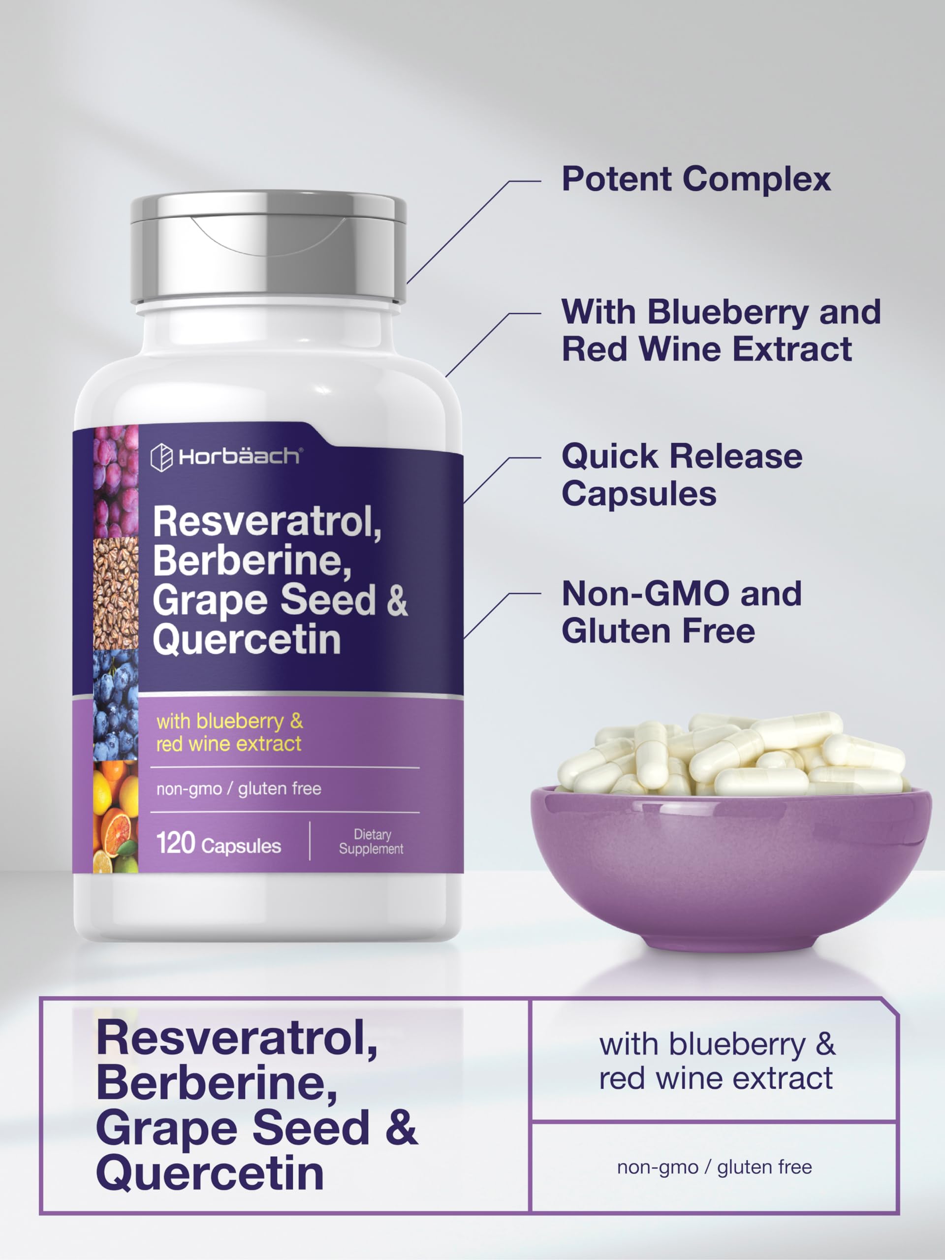Foto 5 pulgar | Suplemento Horbäach, Resveratrol, Berberina, Semillas De Uva, 120 Cápsulas - Venta Internacional.