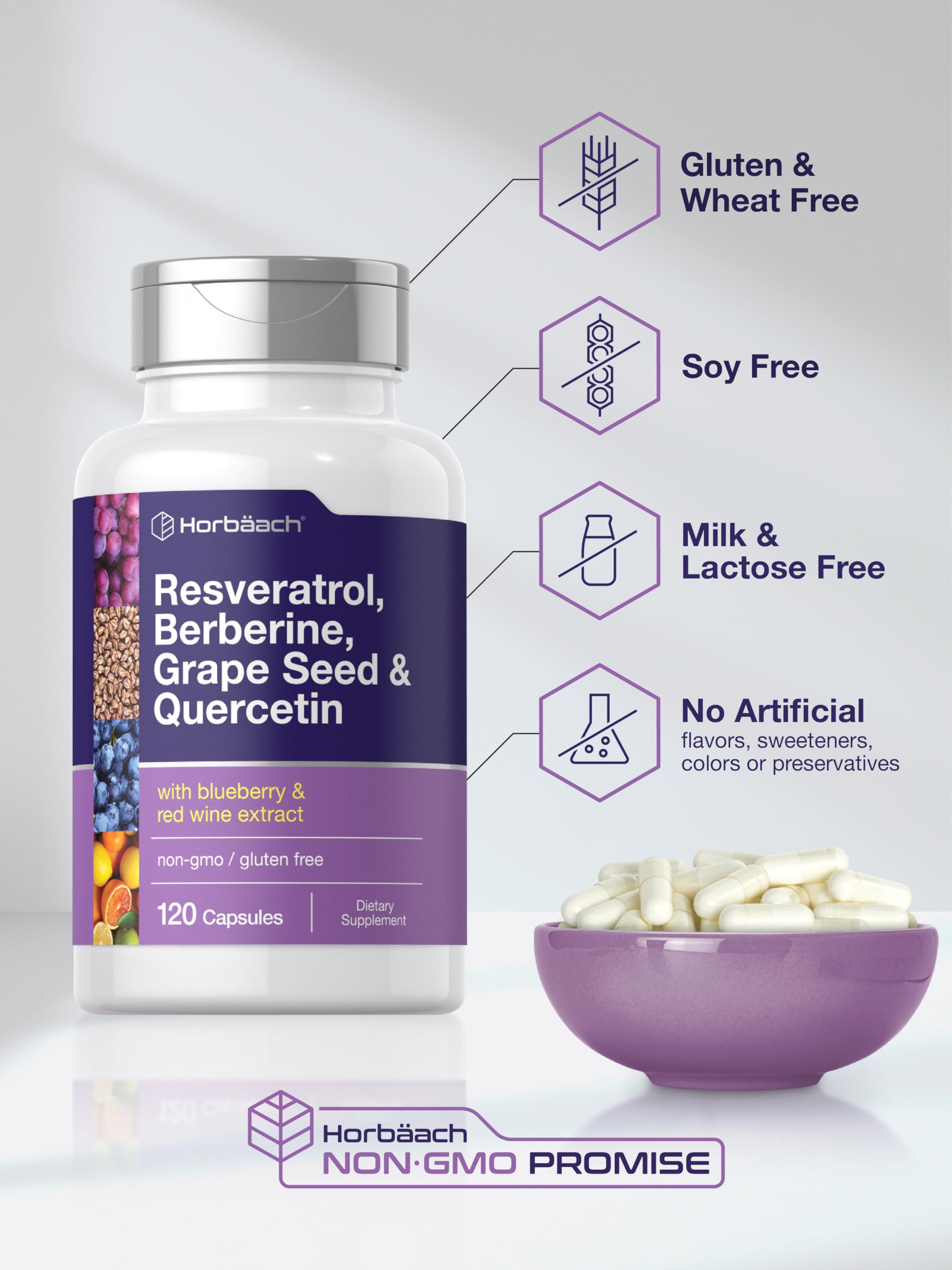 Foto 6 pulgar | Suplemento Horbäach, Resveratrol, Berberina, Semillas De Uva, 120 Cápsulas - Venta Internacional.
