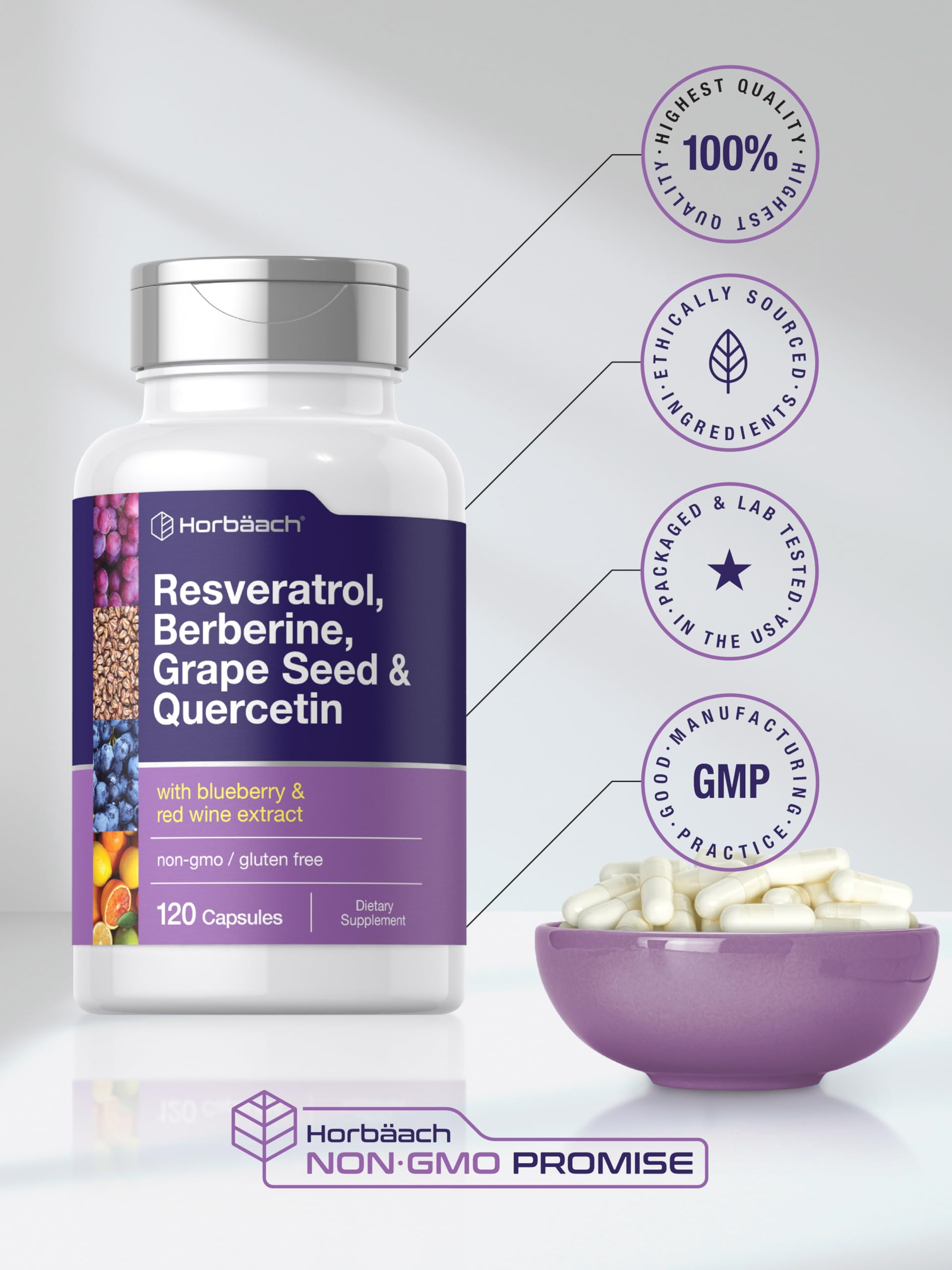 Foto 7 pulgar | Suplemento Horbäach, Resveratrol, Berberina, Semillas De Uva, 120 Cápsulas - Venta Internacional.