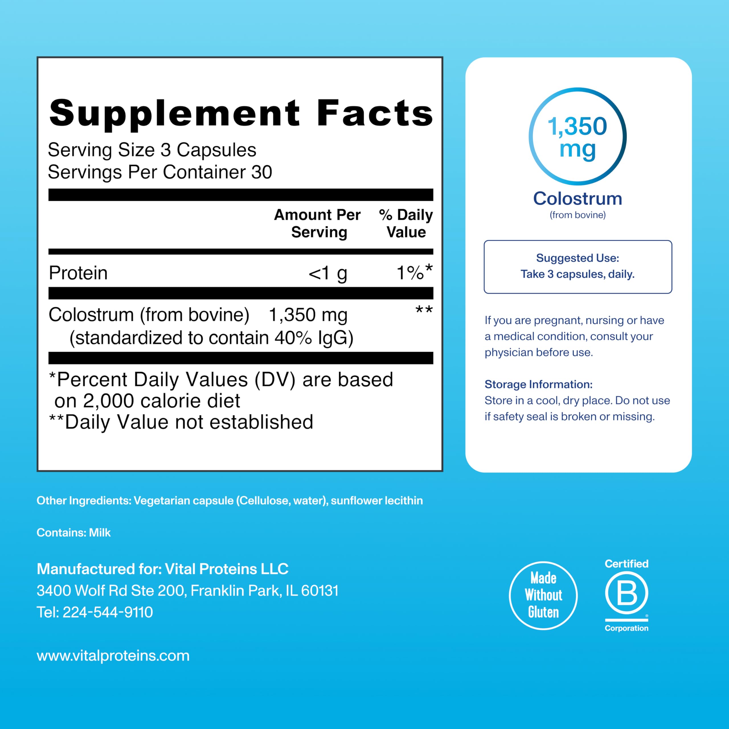 Foto 5 | Suplemento Vital Proteins Colostrum 90 Cápsulas - Venta Internacional.