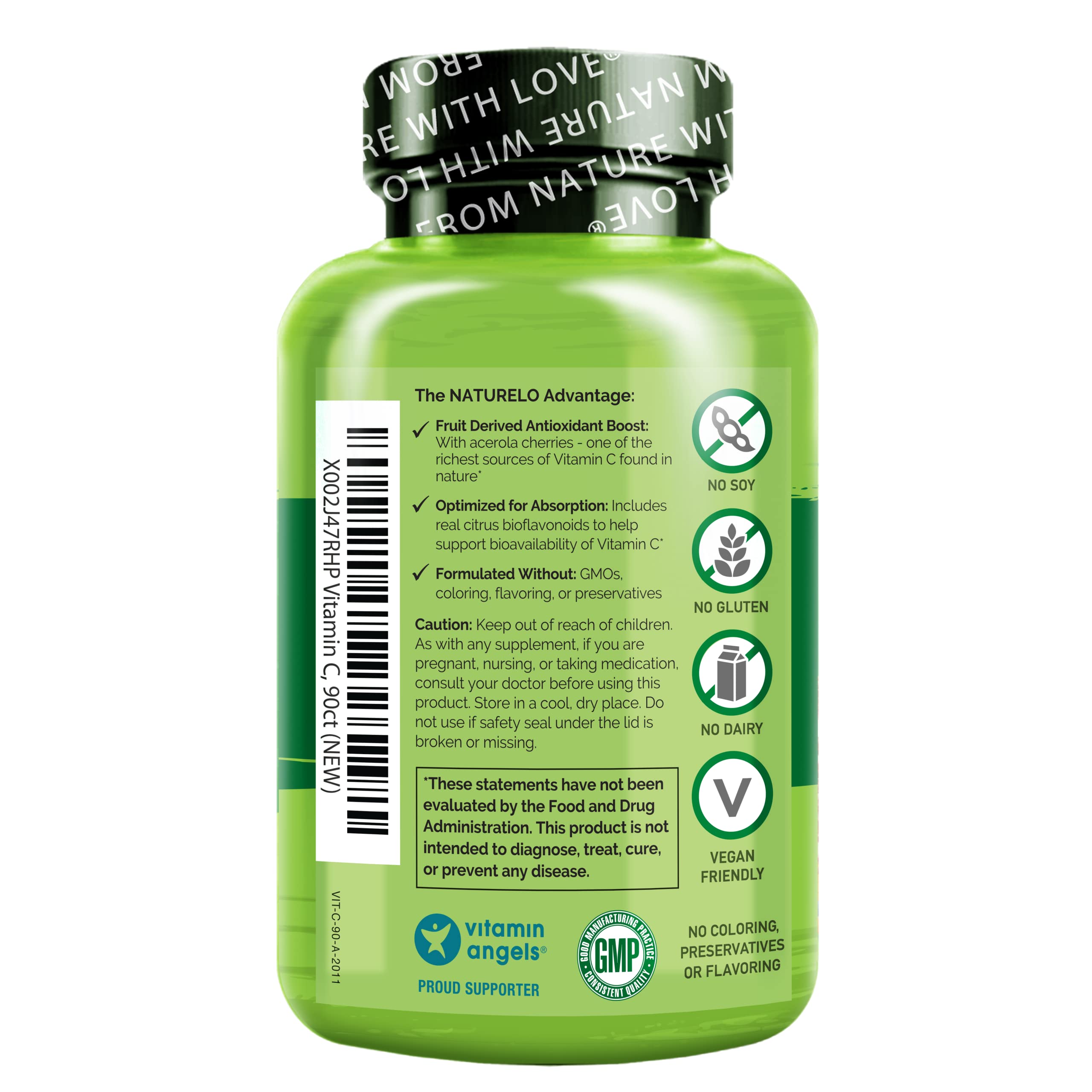 Foto 3 pulgar | Suplemento Naturelo De Vitamina C 500 Mg Con Acerola Orgánica 90 Cápsulas - Venta Internacional.