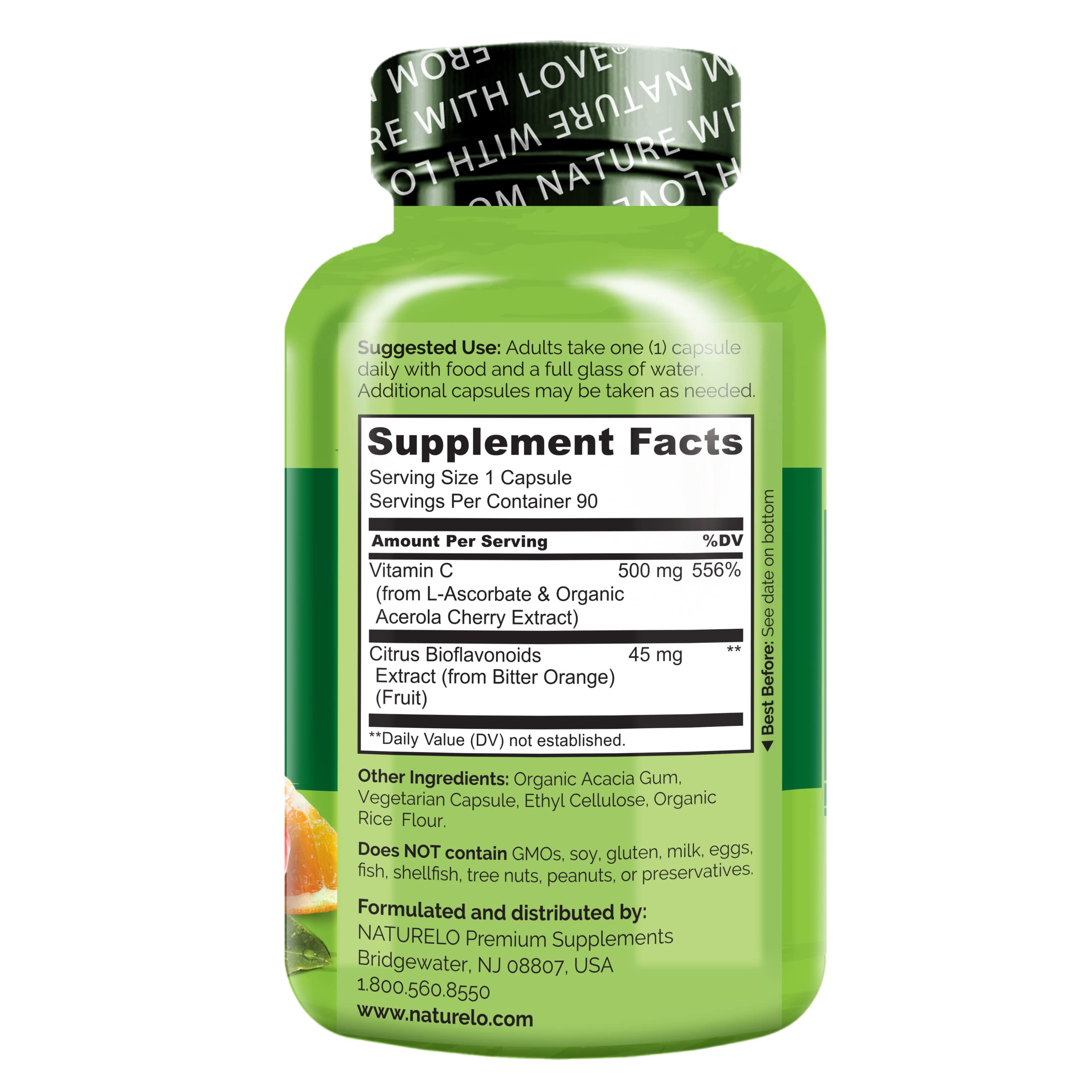 Foto 4 pulgar | Suplemento Naturelo De Vitamina C 500 Mg Con Acerola Orgánica 90 Cápsulas - Venta Internacional.