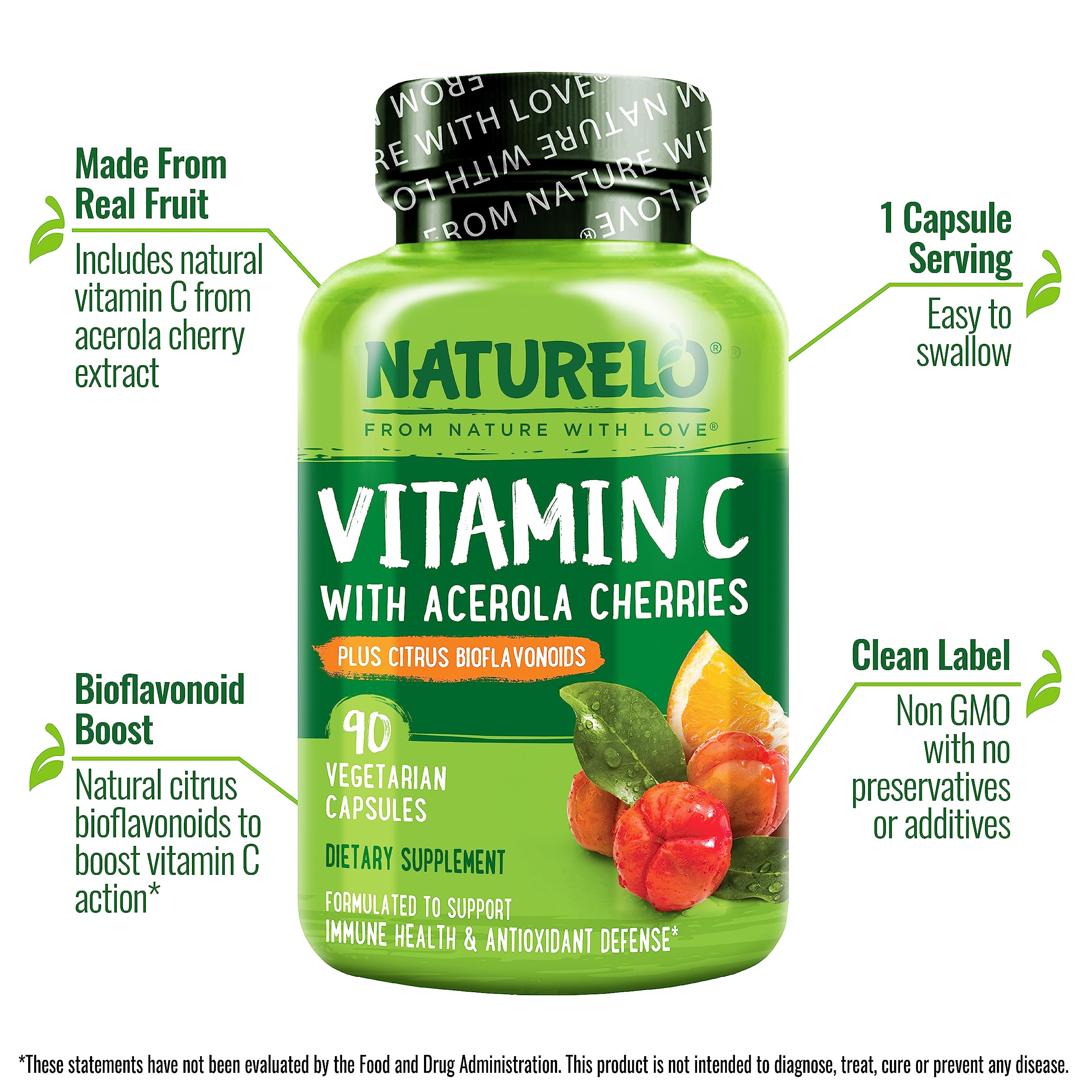 Foto 4 | Suplemento Naturelo De Vitamina C 500 Mg Con Acerola Orgánica 90 Cápsulas - Venta Internacional.