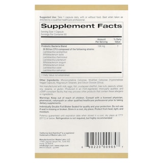 Foto 2 | Probióticos Lactobif 30 California Gold Nutrition 30.000 Millones de UFC 60 Cápsulas Vegetales