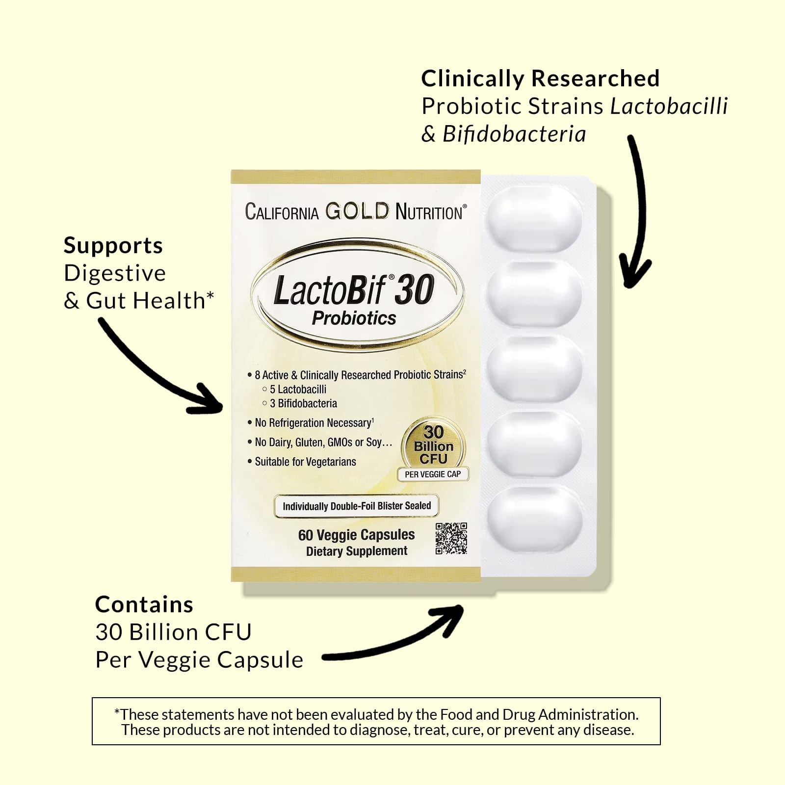 Foto 4 pulgar | Probióticos Lactobif 30 California Gold Nutrition 30.000 Millones de UFC 60 Cápsulas Vegetales