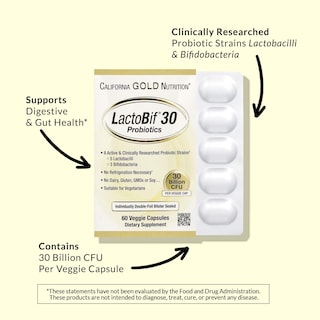 Foto 3 | Probióticos Lactobif 30 California Gold Nutrition 30.000 Millones de UFC 60 Cápsulas Vegetales