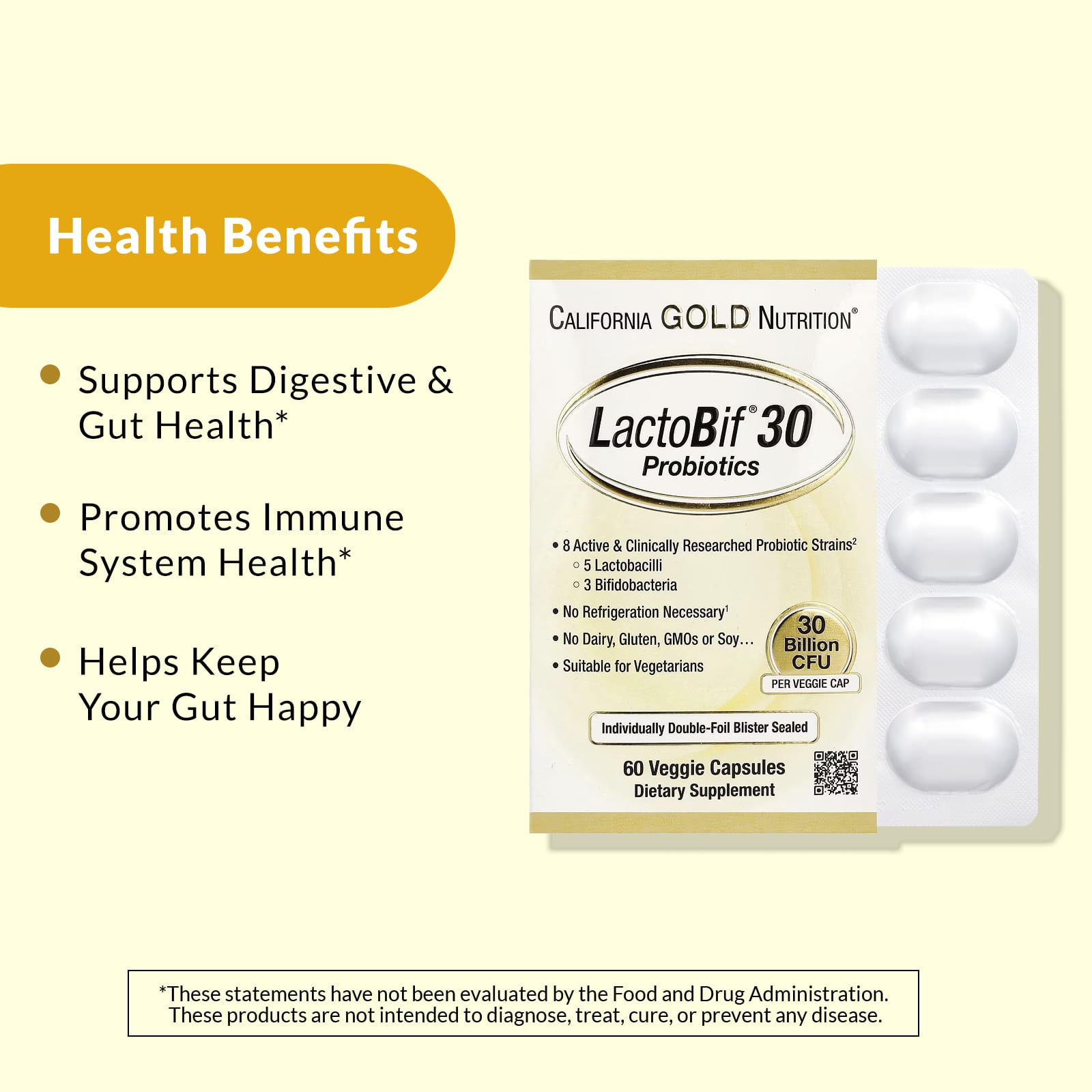 Foto 4 | Probióticos Lactobif 30 California Gold Nutrition 30.000 Millones de UFC 60 Cápsulas Vegetales