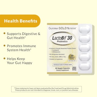 Foto 4 | Probióticos Lactobif 30 California Gold Nutrition 30.000 Millones de UFC 60 Cápsulas Vegetales