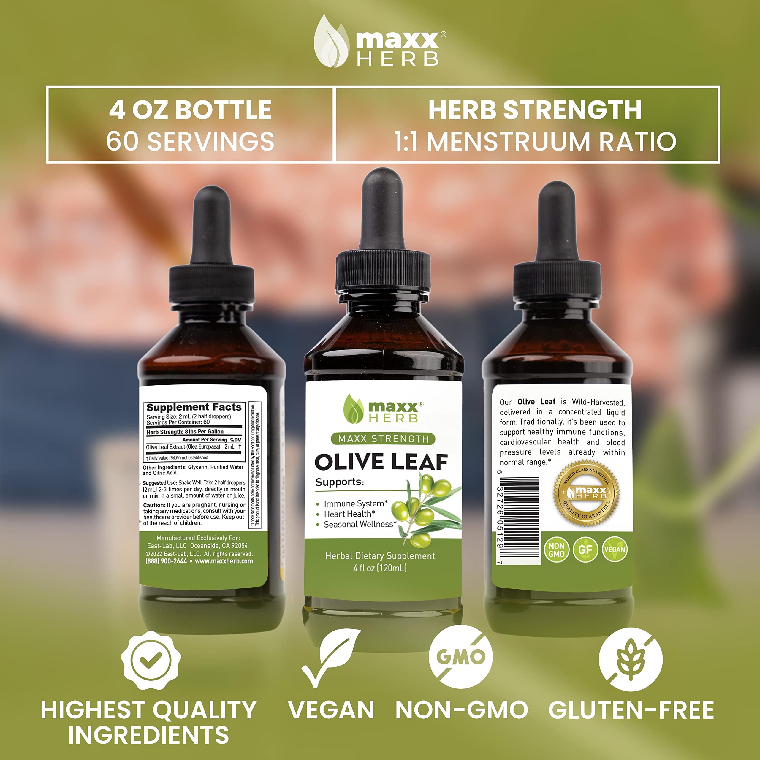 Foto 6 pulgar | Extracto De Hoja De Olivo Maxx Herb Max Strength, Botella De 120 Ml - Venta Internacional.