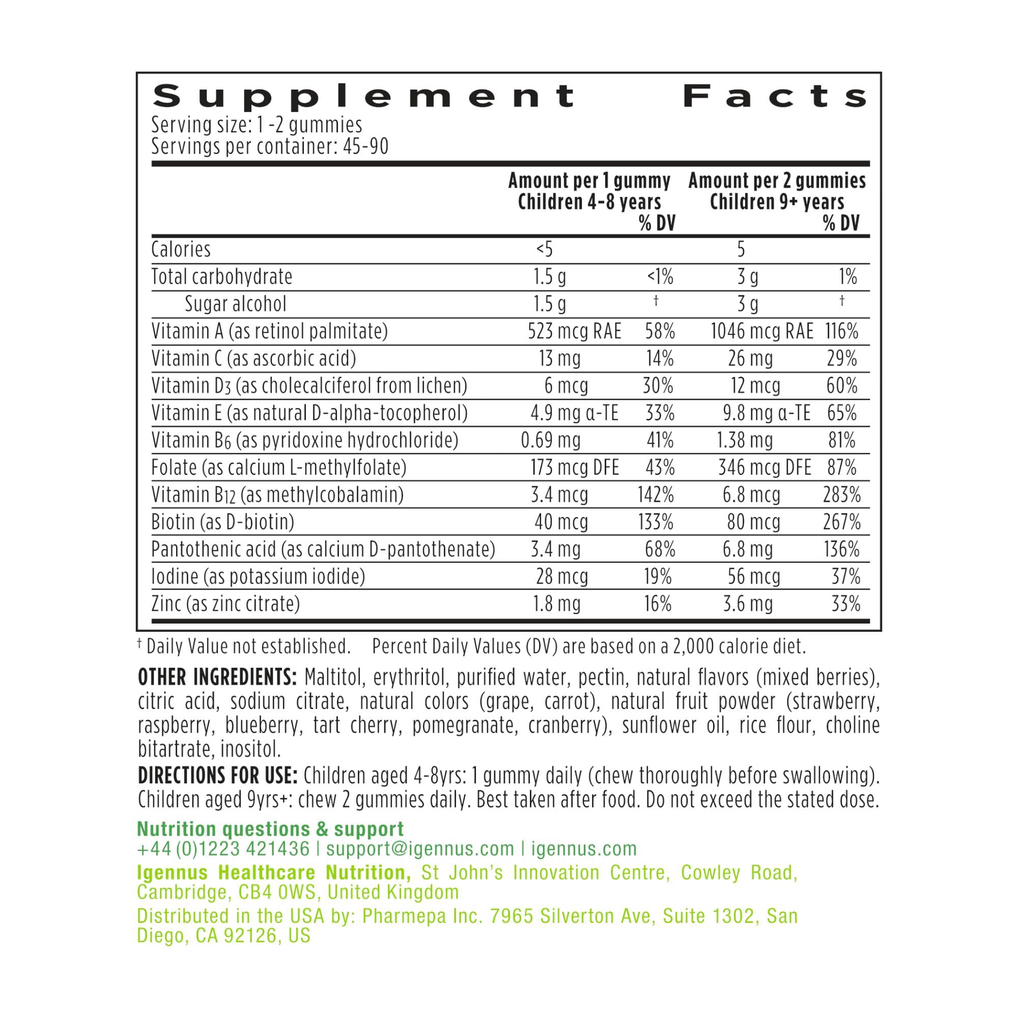 Foto 6 | Gominolas Multivitamínicas Igennus Methylated Kids 4+ Years 90 Unidades - Venta Internacional.