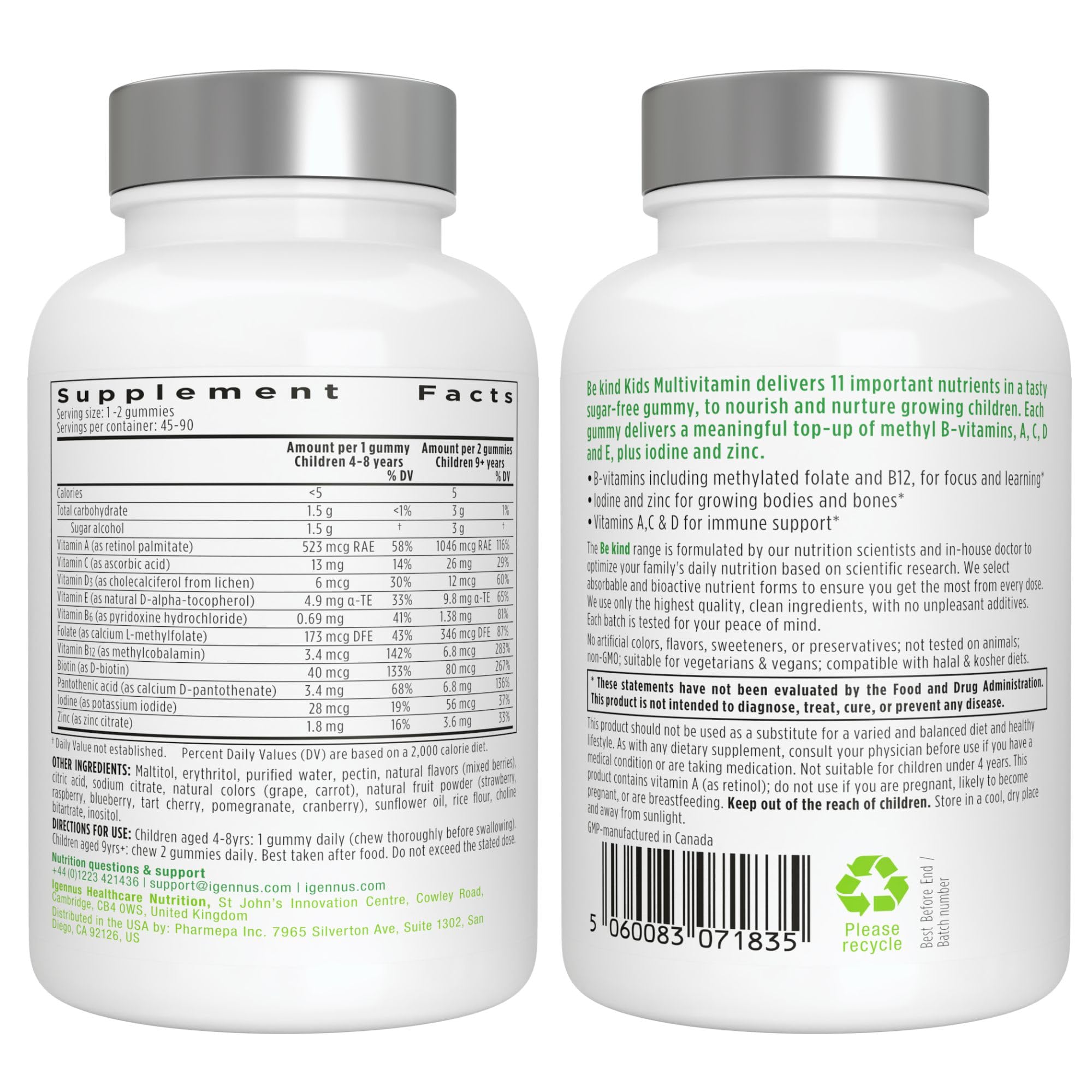 Foto 8 pulgar | Gominolas Multivitamínicas Igennus Methylated Kids 4+ Years 90 Unidades - Venta Internacional.