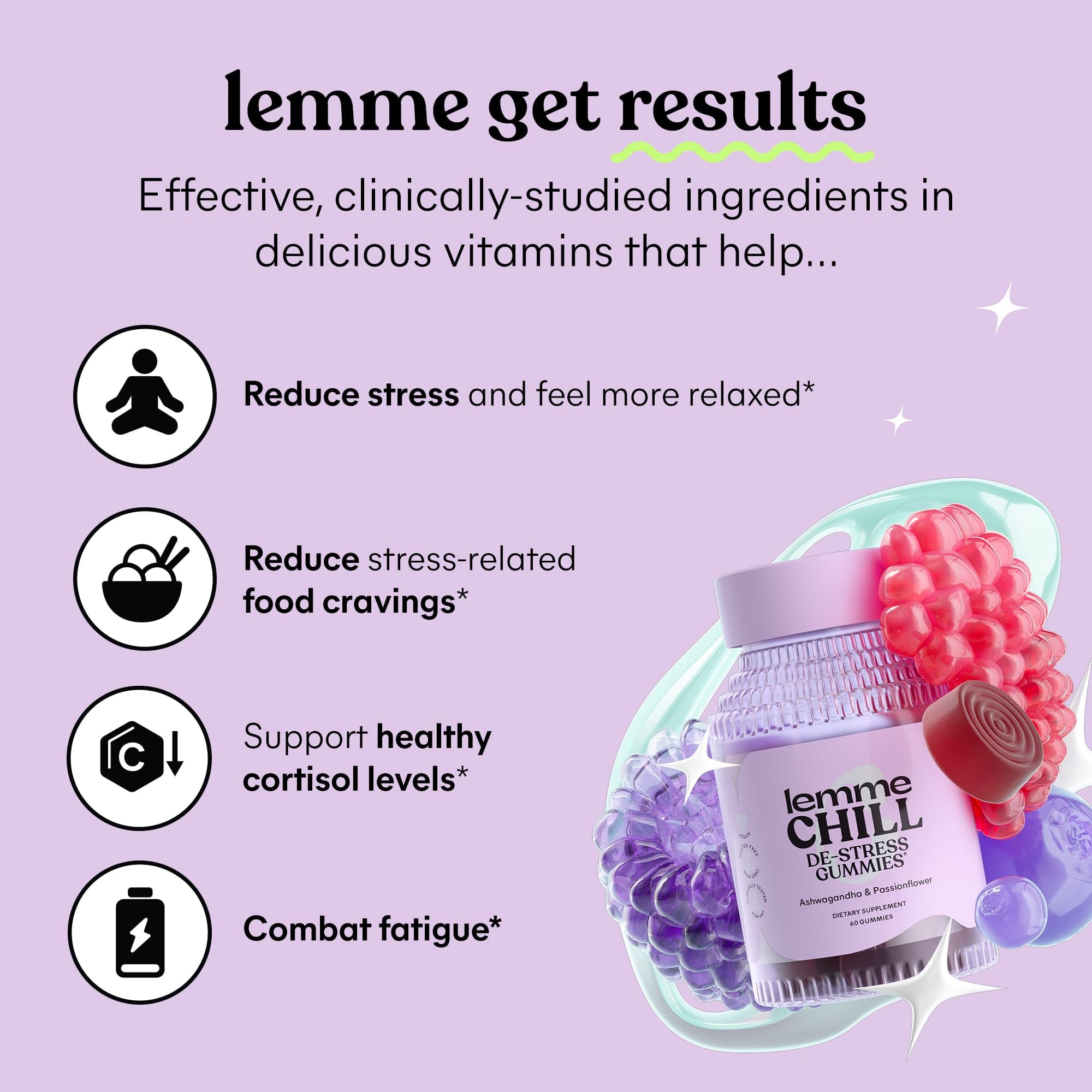 Foto 3 pulgar | Gomitas Lemme Chill Stress Relief Con 300 Mg De Ksm-66 Ashwagan - Venta Internacional.
