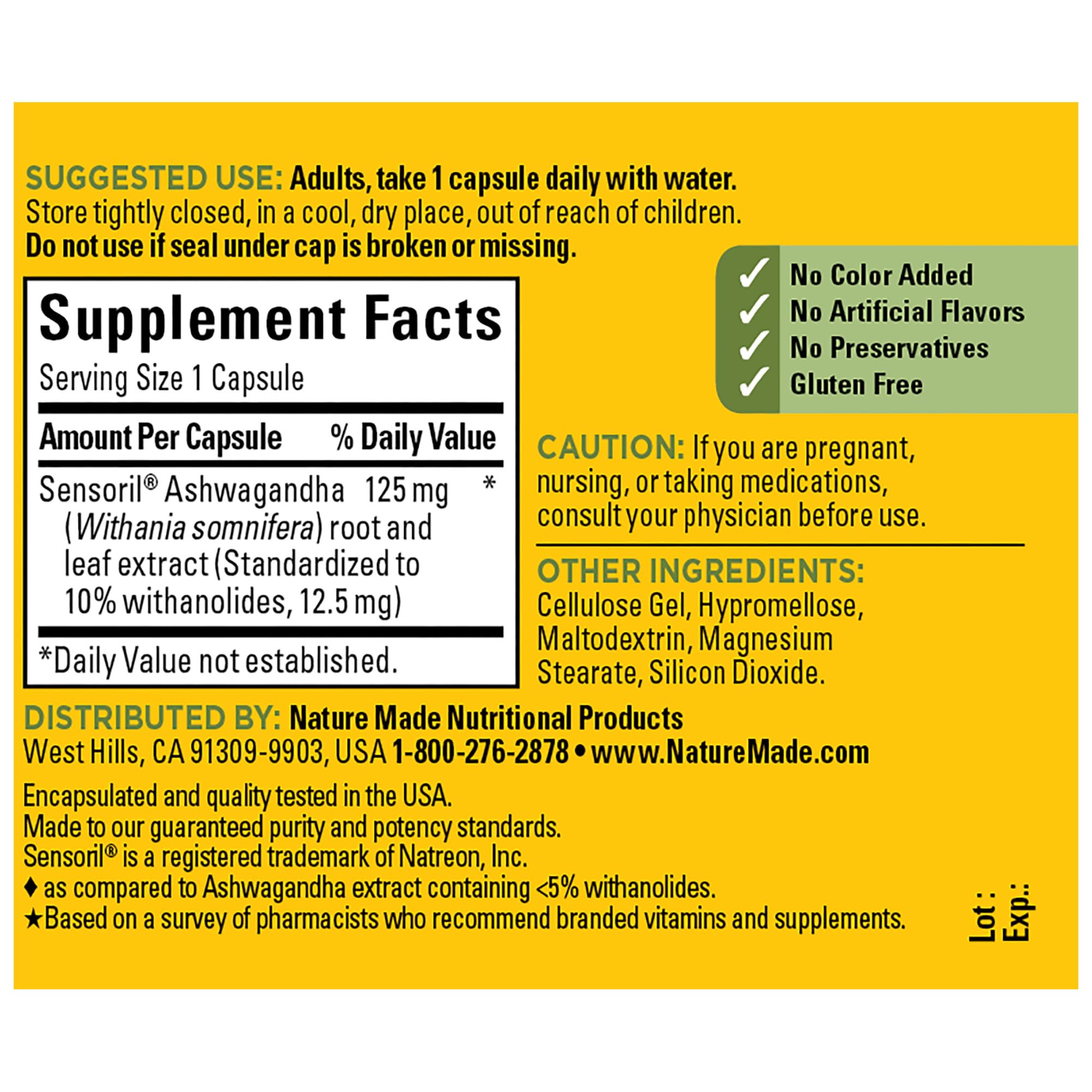 Foto 6 pulgar | Suplemento Natural De Ashwagandha 125 Mg 60 Cápsulas - Venta Internacional.