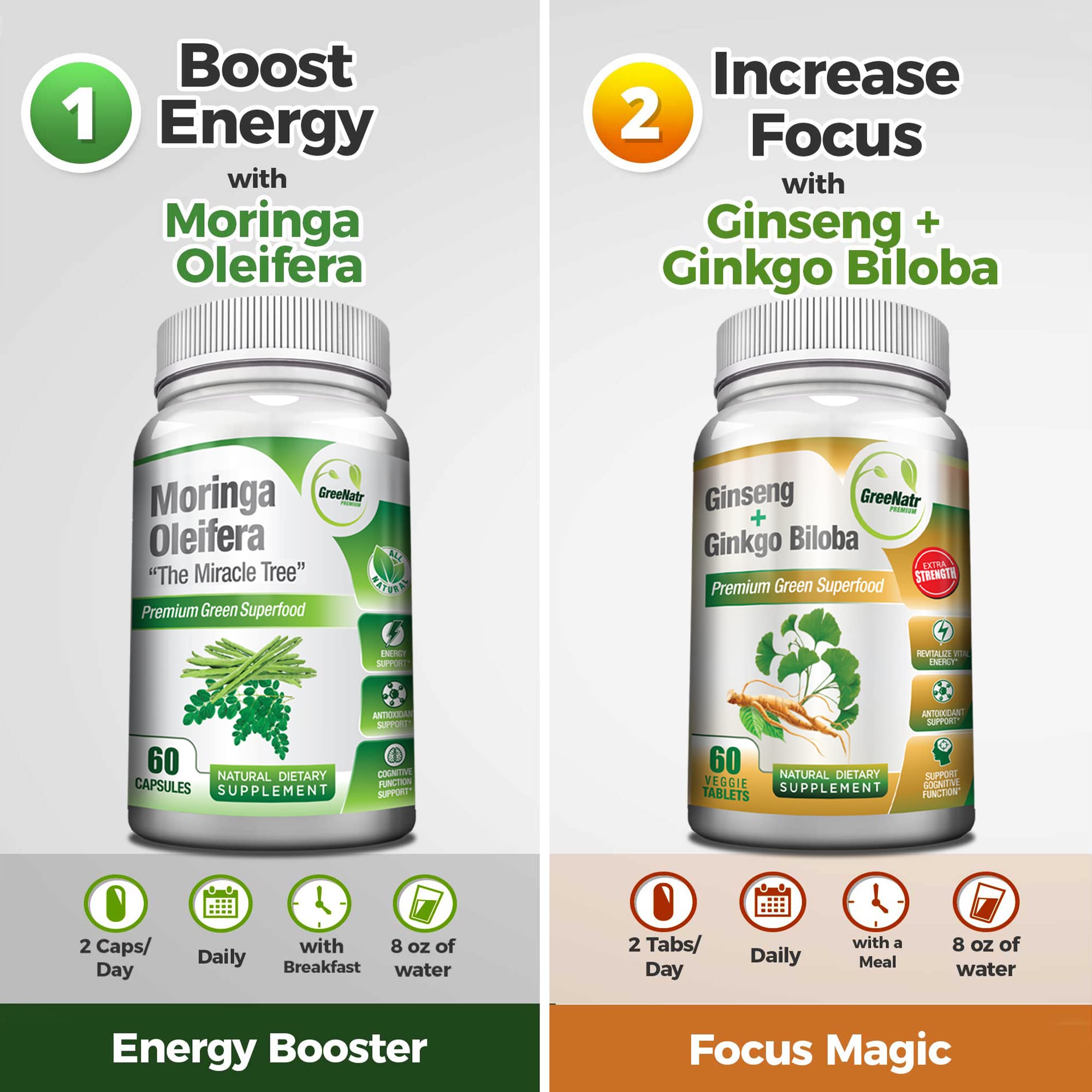 Foto 3 pulgar | Paquete De Suplementos Greenatr Ginkgo Biloba, Panax Ginseng - Venta Internacional.