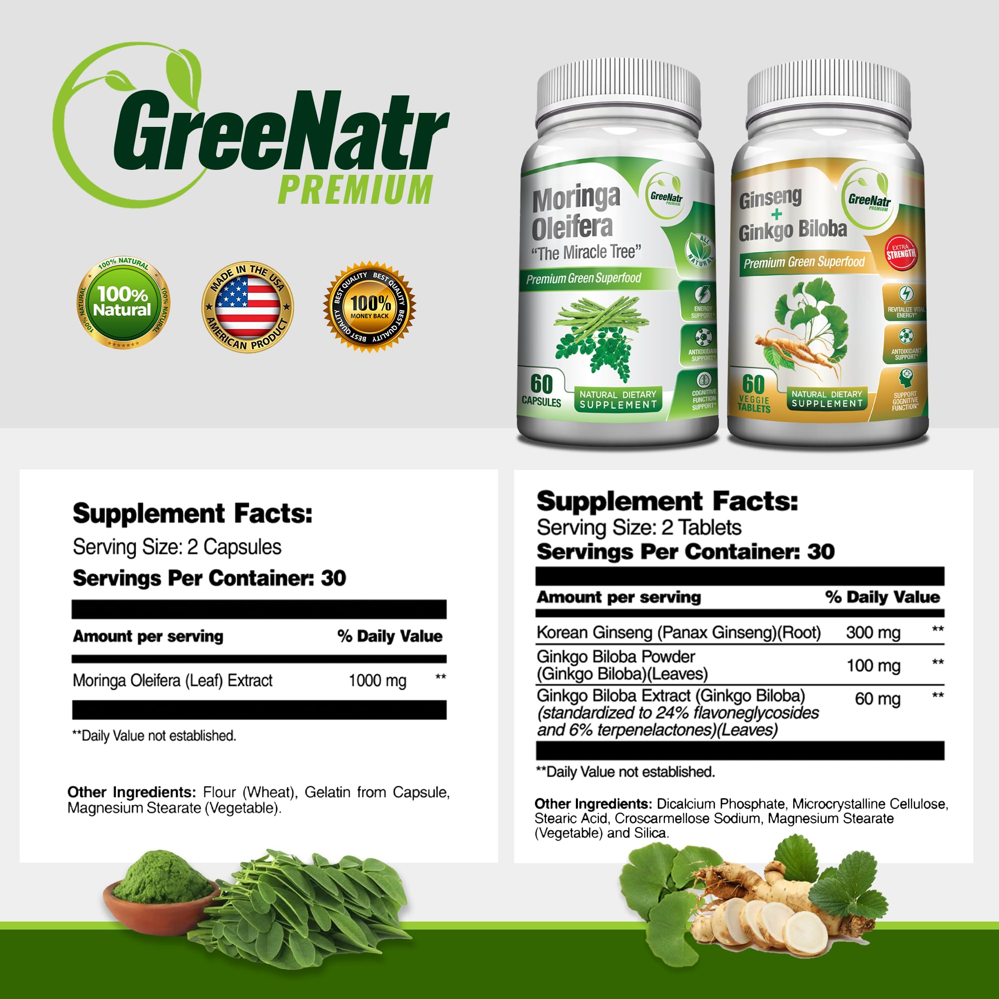 Foto 4 pulgar | Paquete De Suplementos Greenatr Ginkgo Biloba, Panax Ginseng - Venta Internacional.