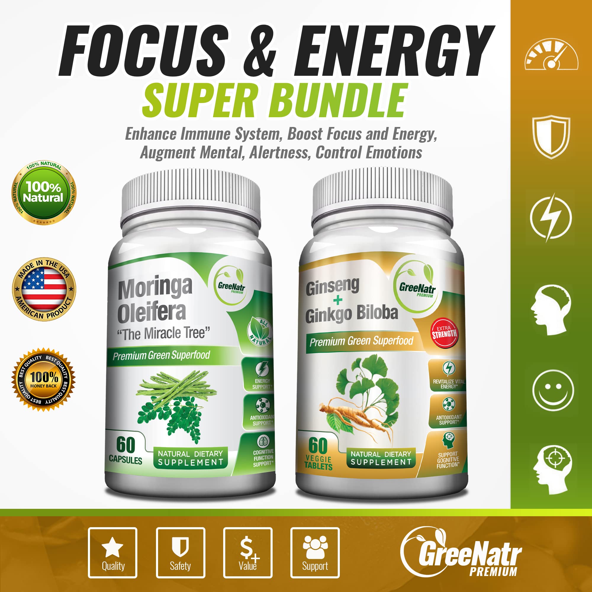 Foto 5 pulgar | Paquete De Suplementos Greenatr Ginkgo Biloba, Panax Ginseng - Venta Internacional.