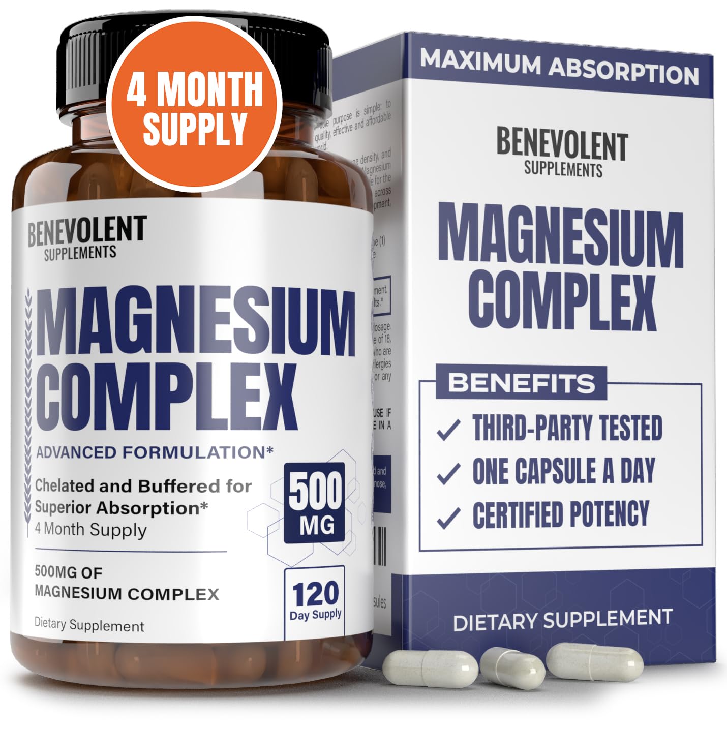 Foto 2 pulgar | Suplemento Benevolent Magnesium Complex 500 Mg 120 Cápsulas - Venta Internacional.