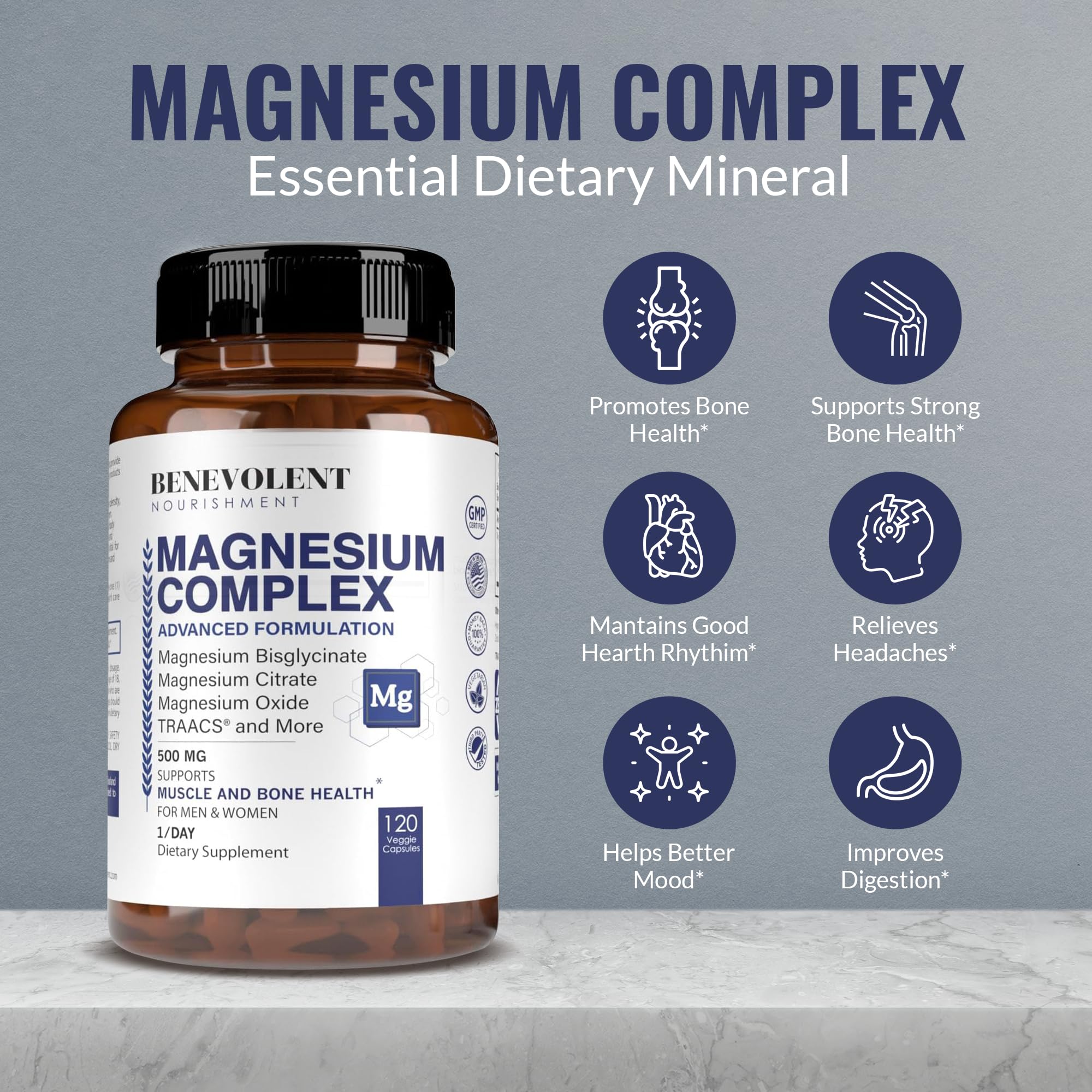Foto 4 pulgar | Suplemento Benevolent Magnesium Complex 500 Mg 120 Cápsulas - Venta Internacional.