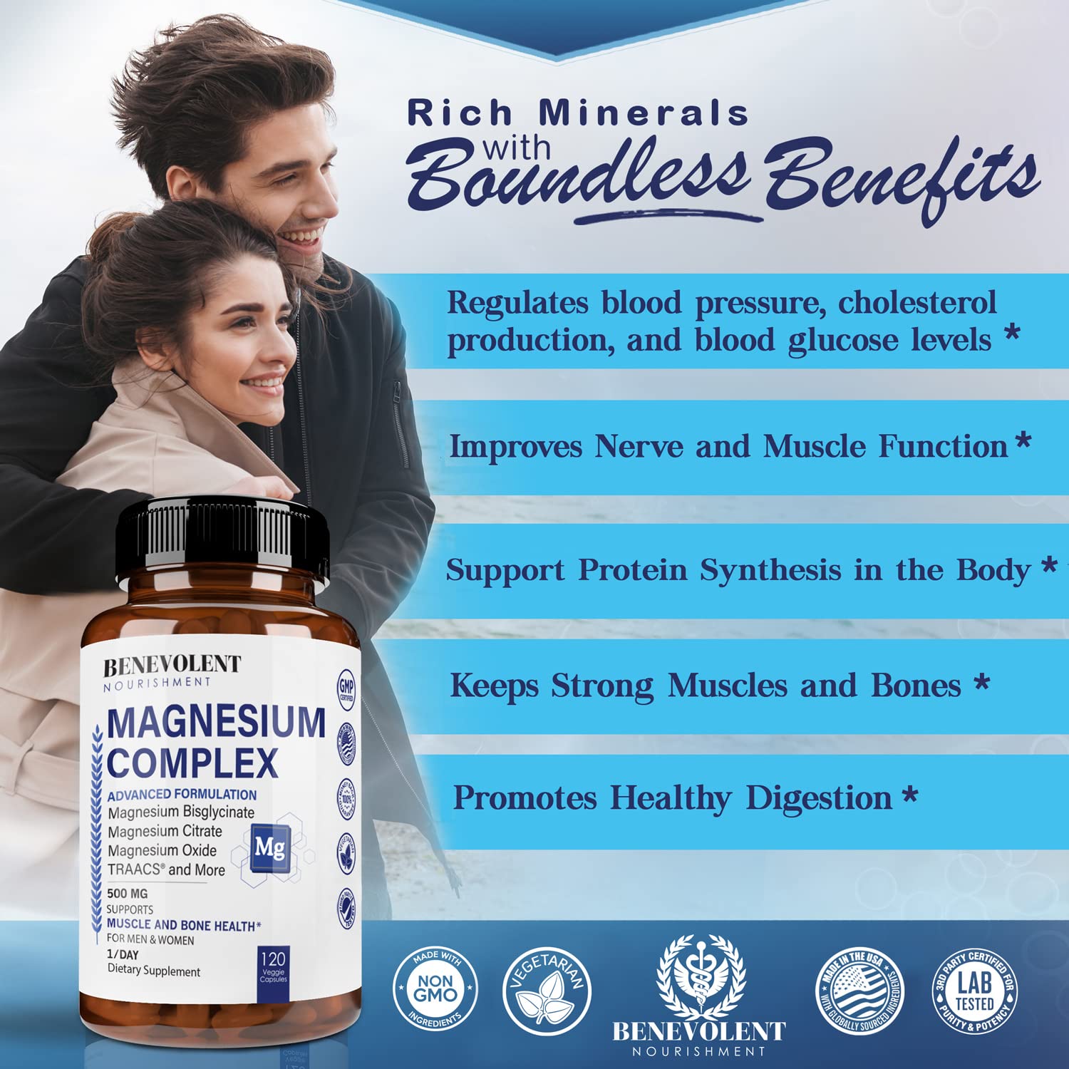 Foto 7 pulgar | Suplemento Benevolent Magnesium Complex 500 Mg 120 Cápsulas - Venta Internacional.