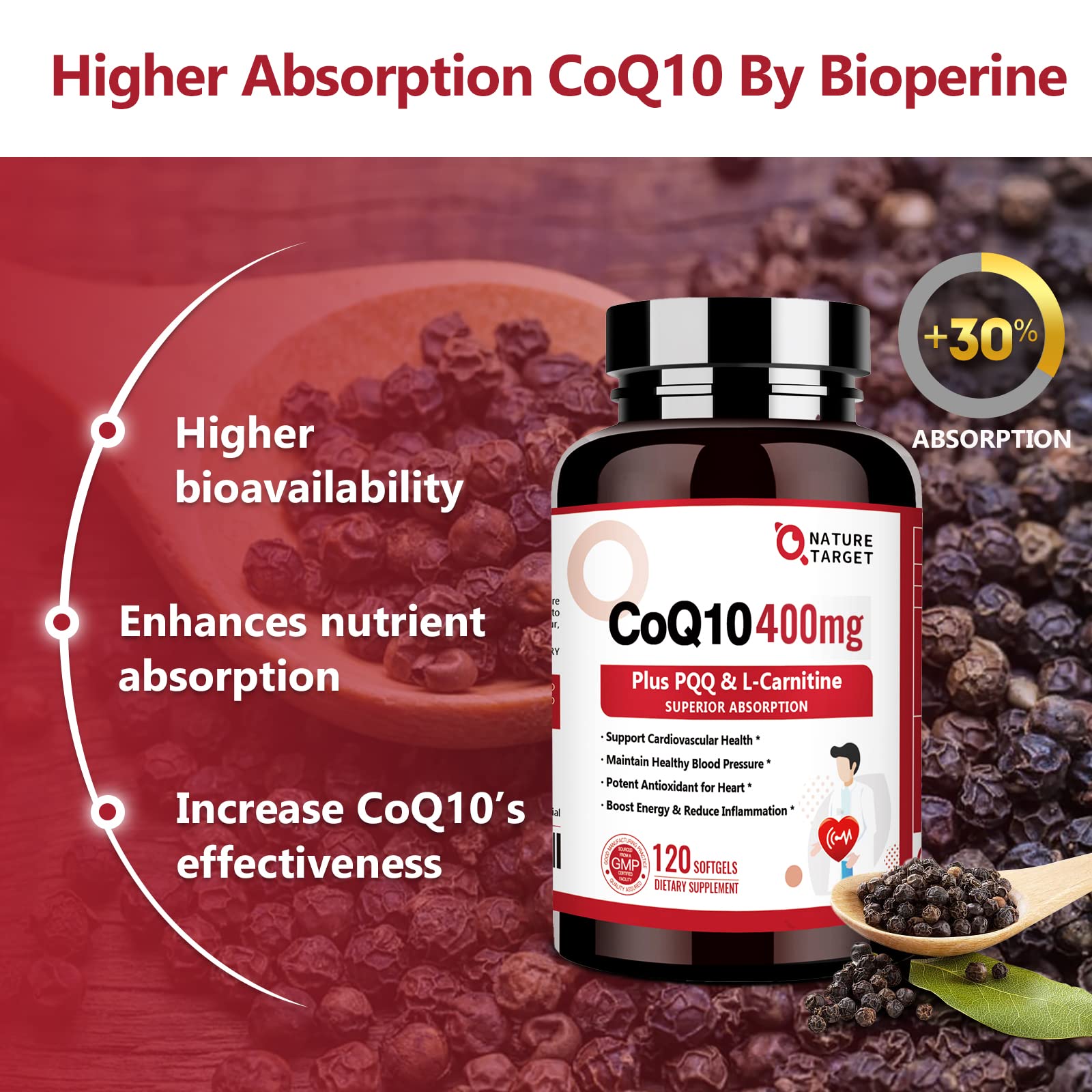 Foto 6 pulgar | Suplemento Nature Target Coq10-400 Mg Con Pqq, Omega-3 Y L-carnitina - Venta Internacional.