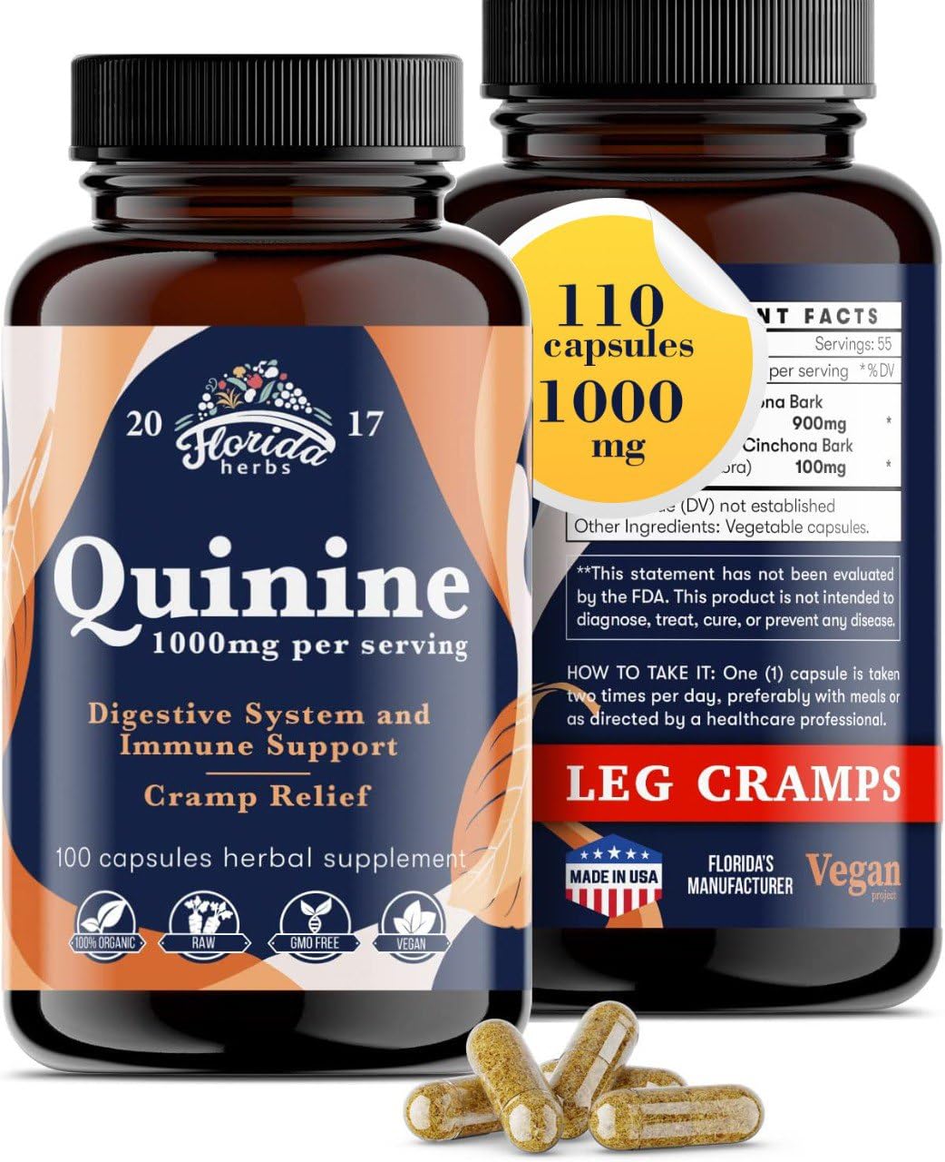 Foto 2 pulgar | Suplemento Florida Herbs Leg Cramps Defense, 1000 Mg, 110 Cápsulas - Venta Internacional.