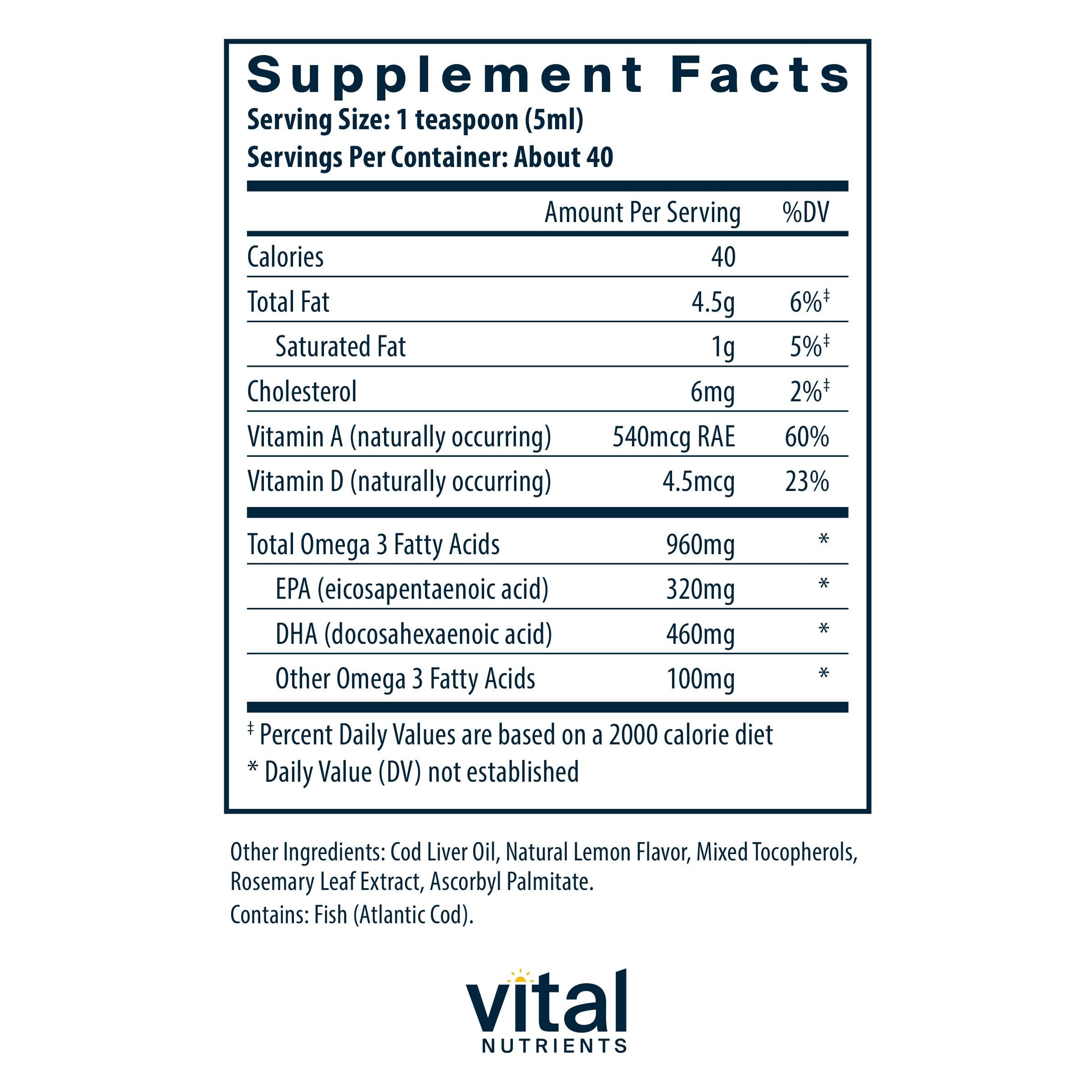 Foto 3 pulgar | Suplemento De Aceite De Hígado De Bacalao Ultrapuro De Vital Nutrients 1025, 200 Ml - Venta Internacional.