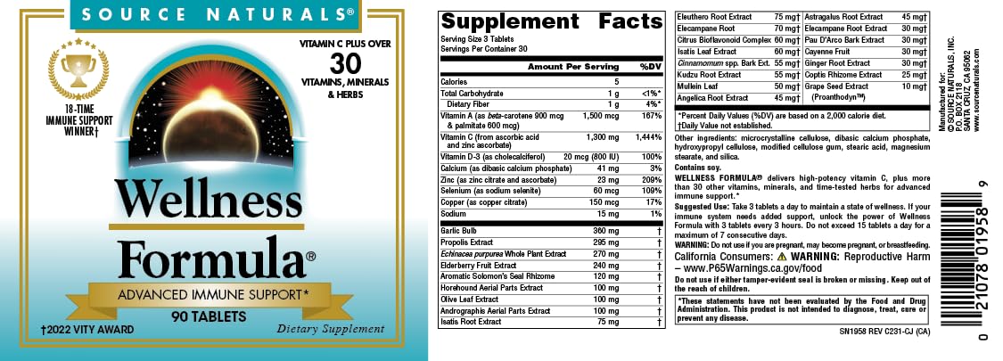 Foto 5 pulgar | Suplemento Source Naturals Wellness Formula 90 Comprimidos - Venta Internacional.