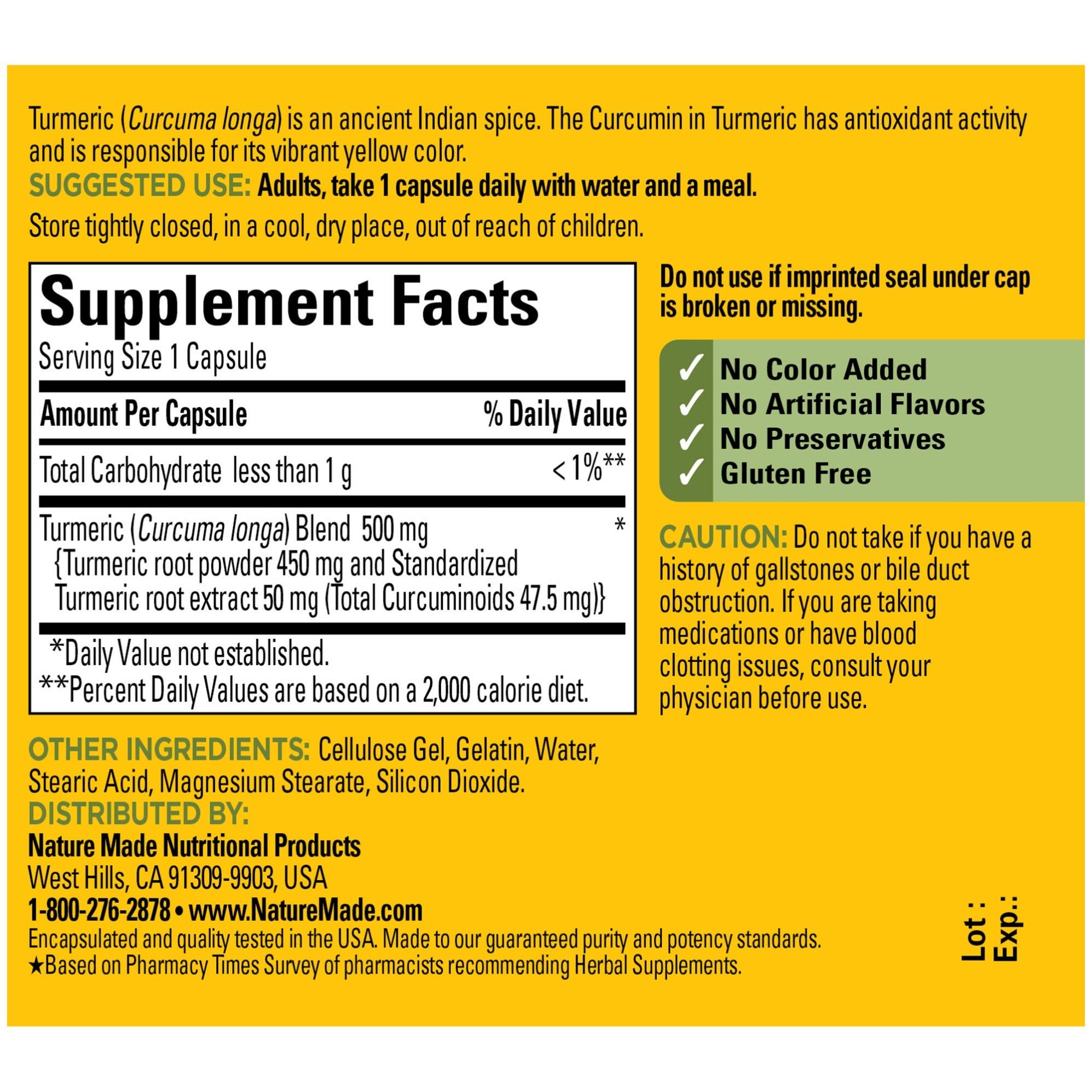 Foto 3 pulgar | Suplemento Natural De Cúrcuma, 500 Mg, Cápsulas, 60 Unidades - Venta Internacional.