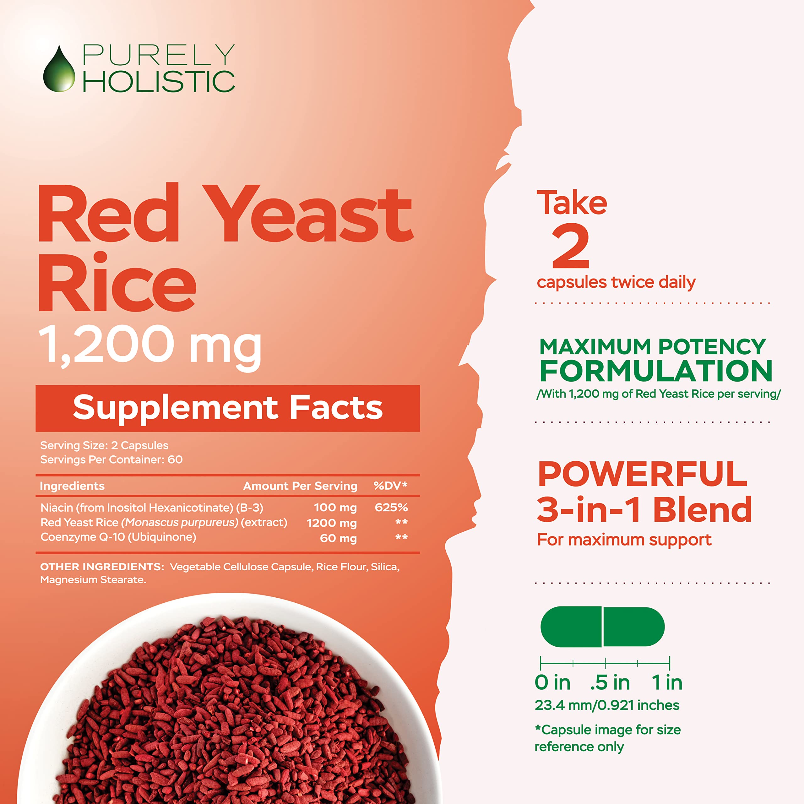 Foto 5 pulgar | Complemente 1200 Mg De Arroz De Levadura Roja Purely Holistic Con Coq10 Y Niacina - Venta Internacional.