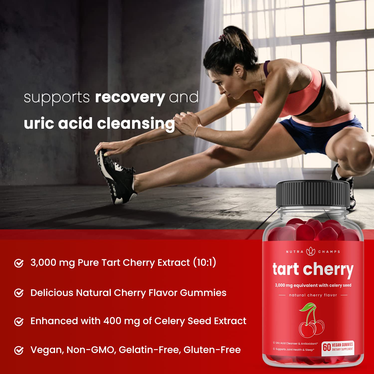 Foto 4 pulgar | Suplemento Nutrachamps Tart Cherry Gummies 60 Gomitas Veganas - Venta Internacional.