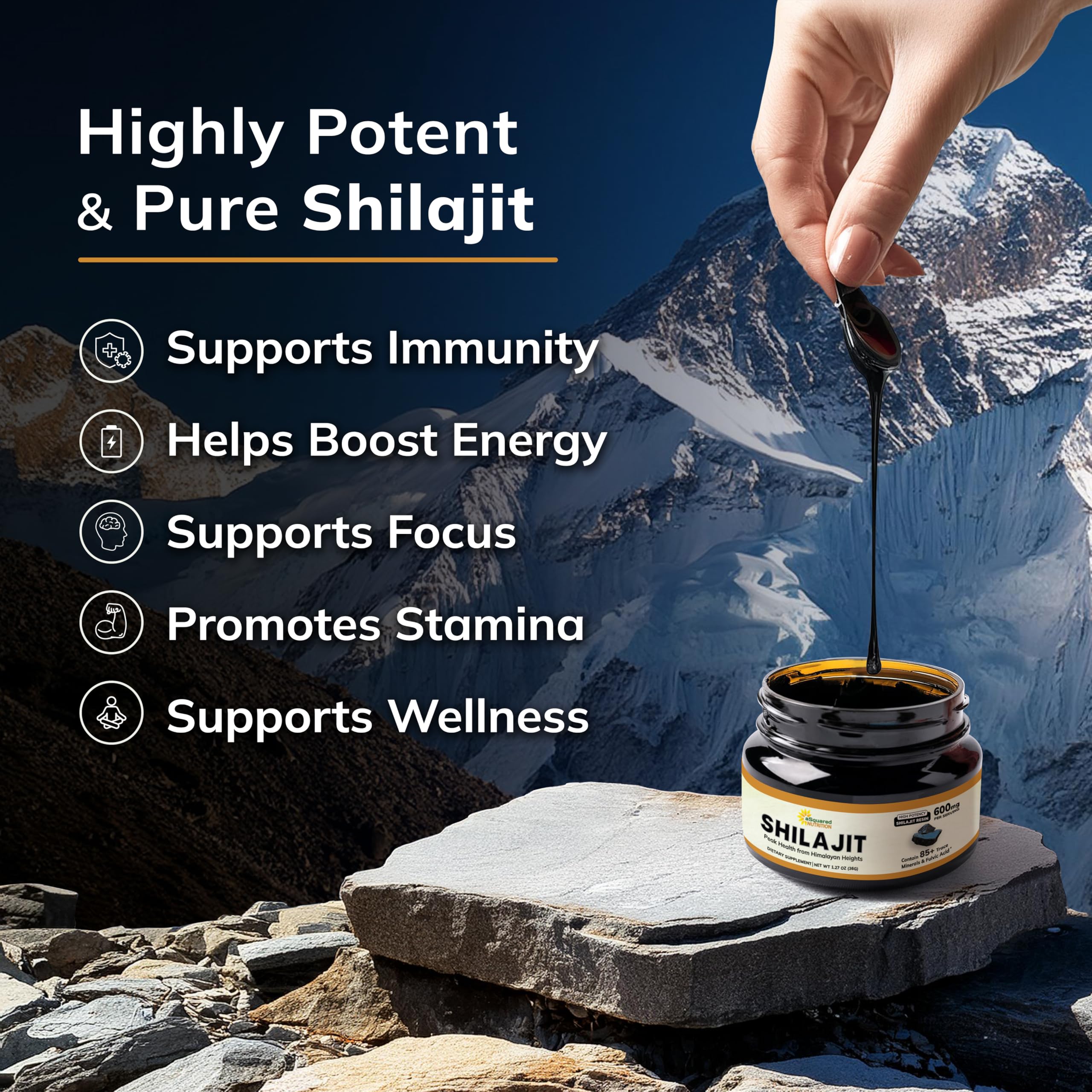 Foto 7 pulgar | Suplemento De Resina De Shilajit De Squared Nutrition, 600 Mg Con Minerales - Venta Internacional.