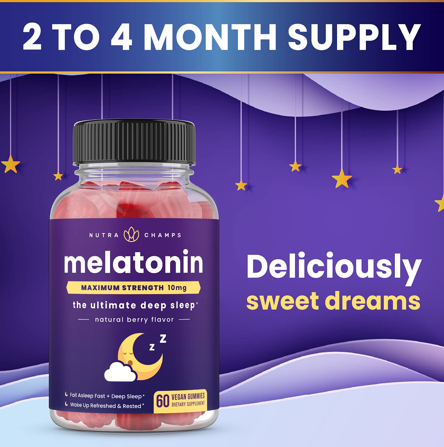 Foto 4 pulgar | Gomitas De Melatonina Nutrachamps Extra Strength (paquete De 2), 5 Mg/10 Mg - Venta Internacional.