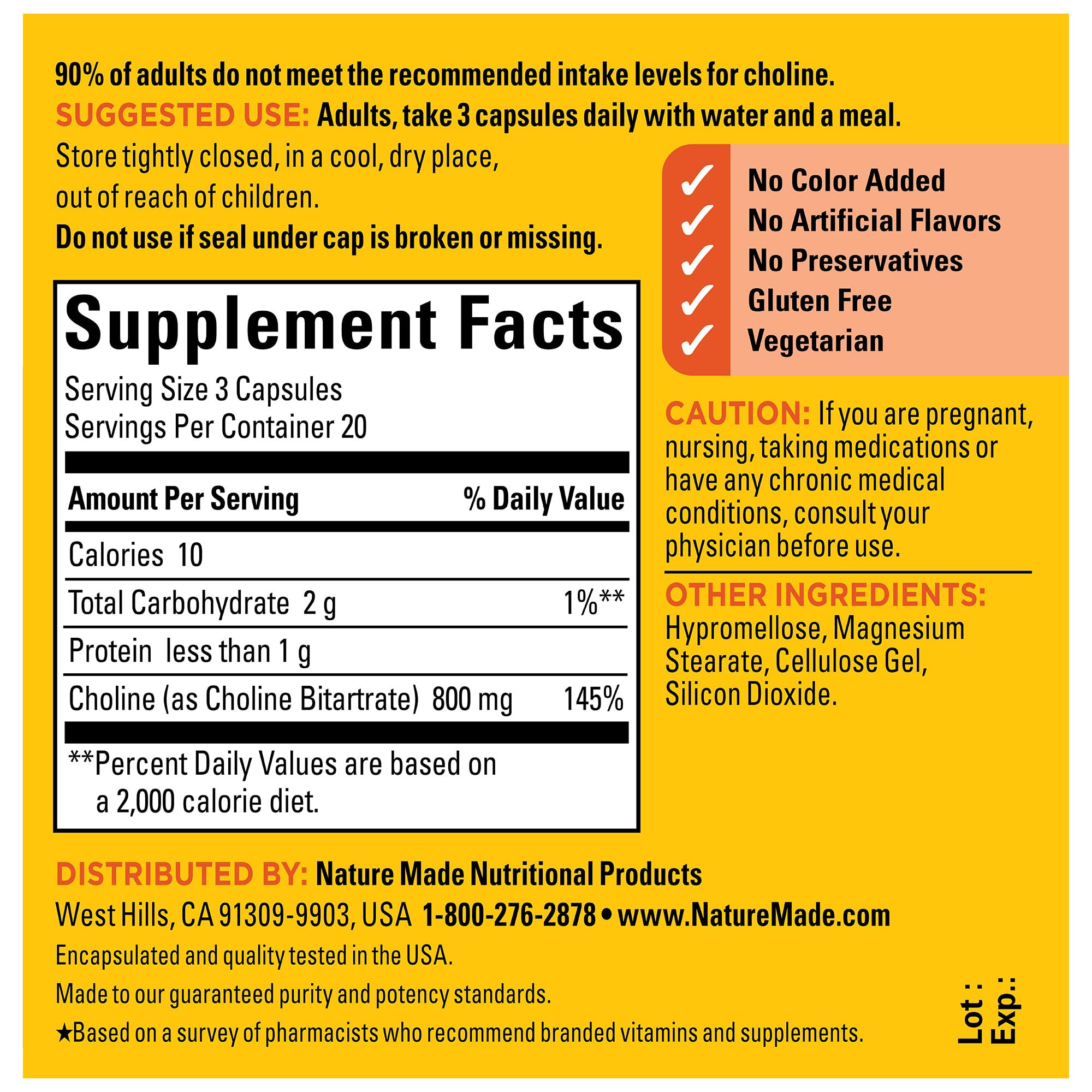 Foto 5 | Suplementos Nature Made Choline 800 Mg 60 Cápsulas - Venta Internacional.