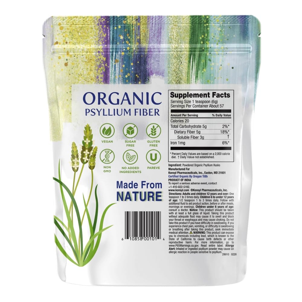Foto 3 pulgar | Suplemento De Fibra Konsyl Organic Psyllium Husk 340g - Venta Internacional.