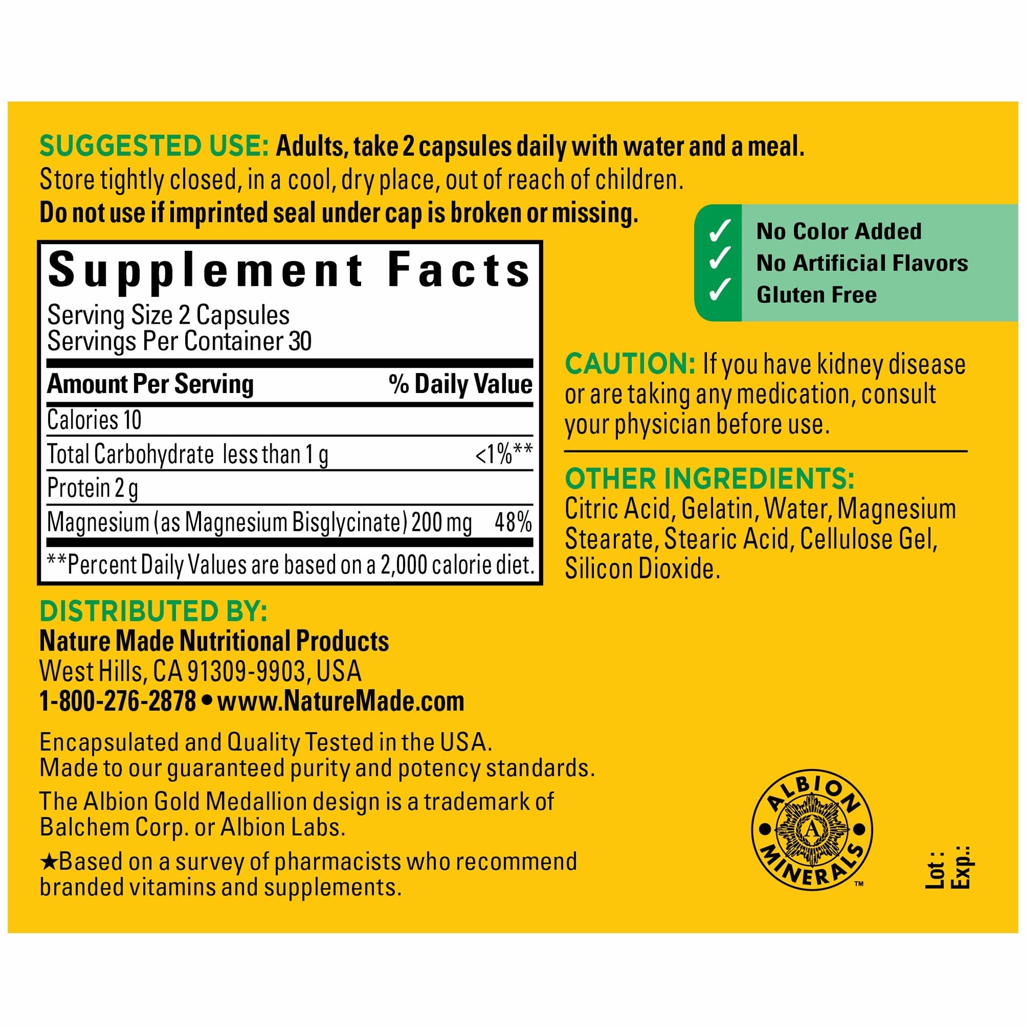 Foto 5 | Suplemento De Glicinato De Magnesio Nature Made 200 Mg 60 Cápsulas - Venta Internacional.