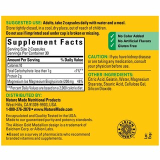 Foto 5 | Suplemento De Glicinato De Magnesio Nature Made 200 Mg 60 Cápsulas - Venta Internacional.