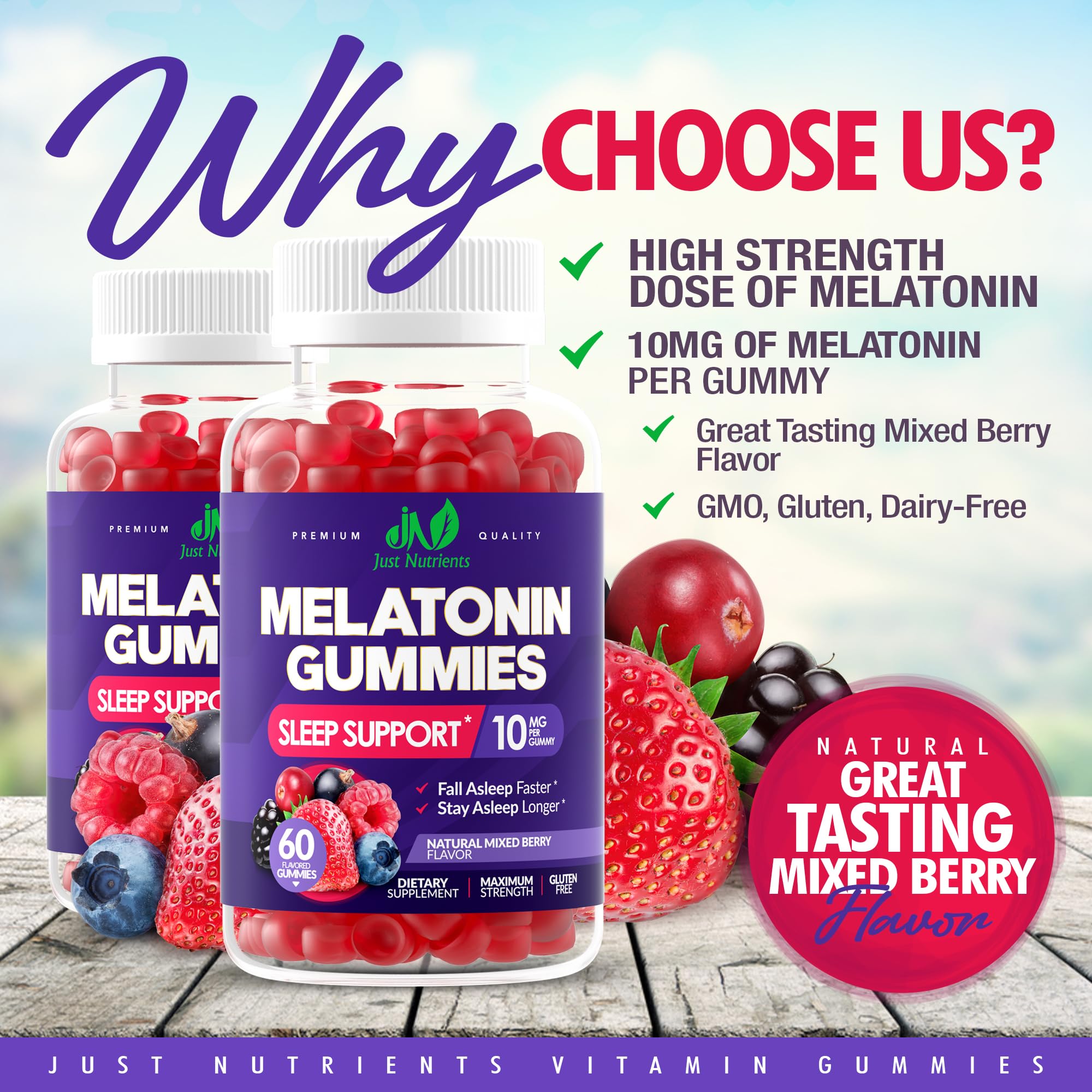 Foto 2 | Gomitas Supplement Just Nutrients Con Melatonina, 10 Mg, 60 Unidades - Venta Internacional.