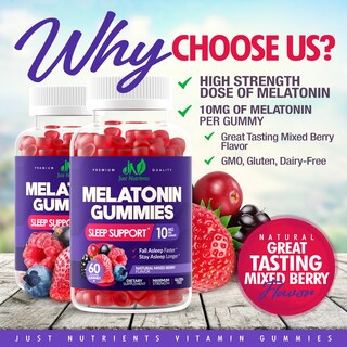 Foto 2 | Gomitas Supplement Just Nutrients Con Melatonina, 10 Mg, 60 Unidades - Venta Internacional.