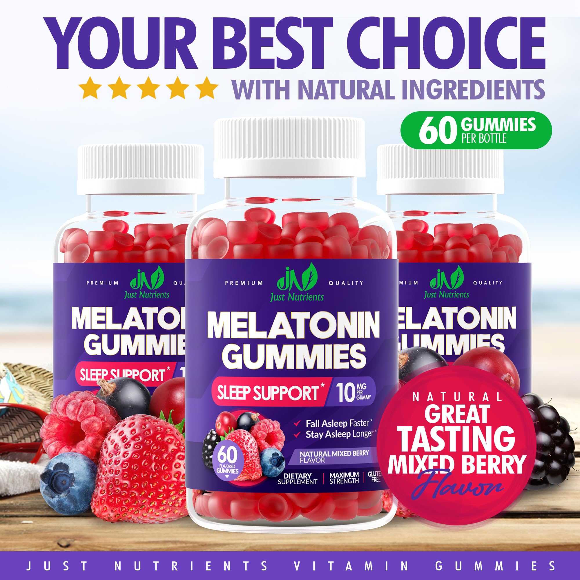 Foto 5 pulgar | Gomitas Supplement Just Nutrients Con Melatonina, 10 Mg, 60 Unidades - Venta Internacional.