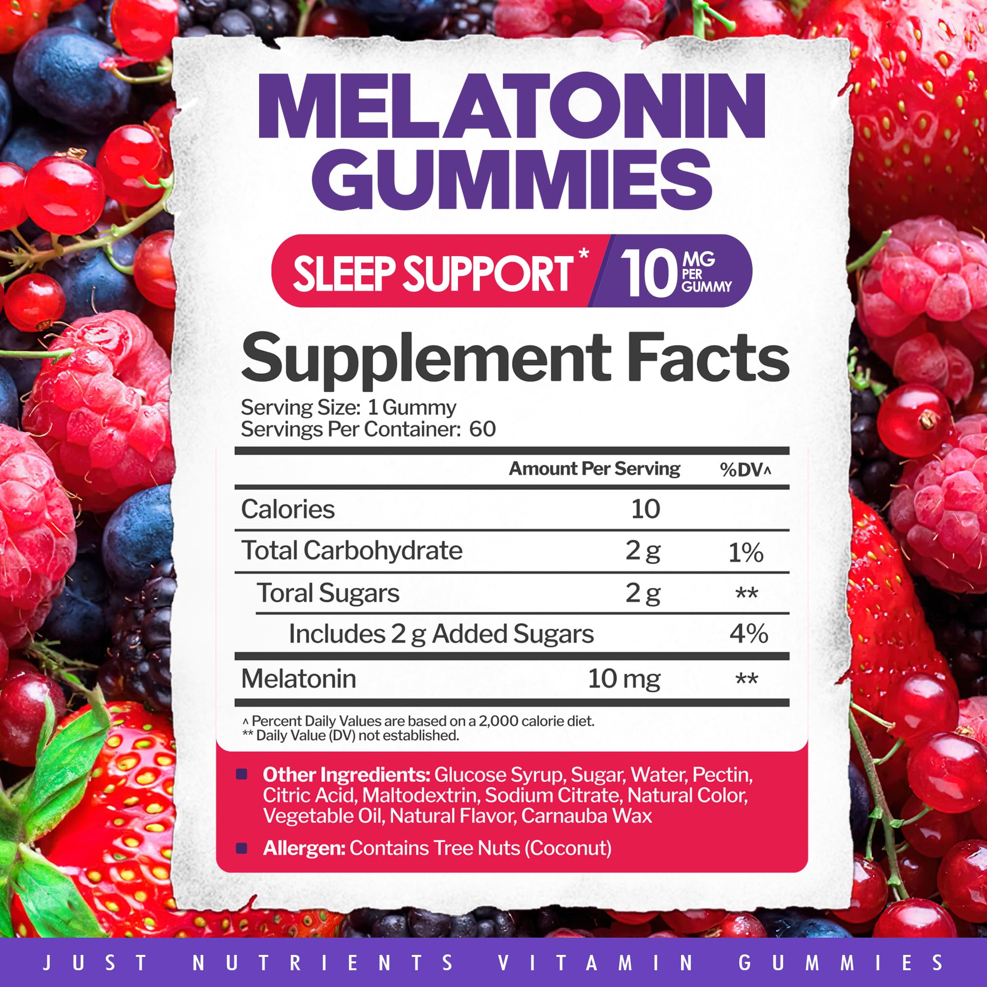 Foto 6 pulgar | Gomitas Supplement Just Nutrients Con Melatonina, 10 Mg, 60 Unidades - Venta Internacional.