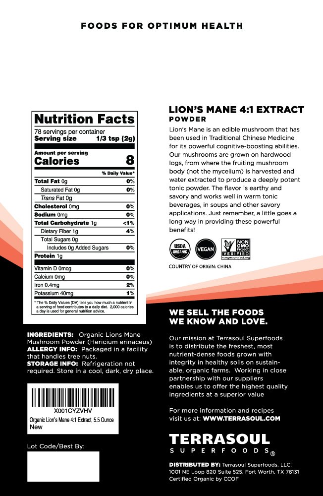 Foto 2 | Polvo De Hongos Terrasoul Superfoods Lion's Mane 160 Ml - Venta Internacional.