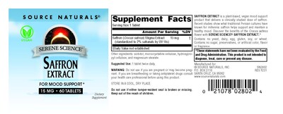 Foto 4 | Extracto De Azafrán Serene Science De Supplement Source Naturals, 60 Comprimidos - Venta Internacional.