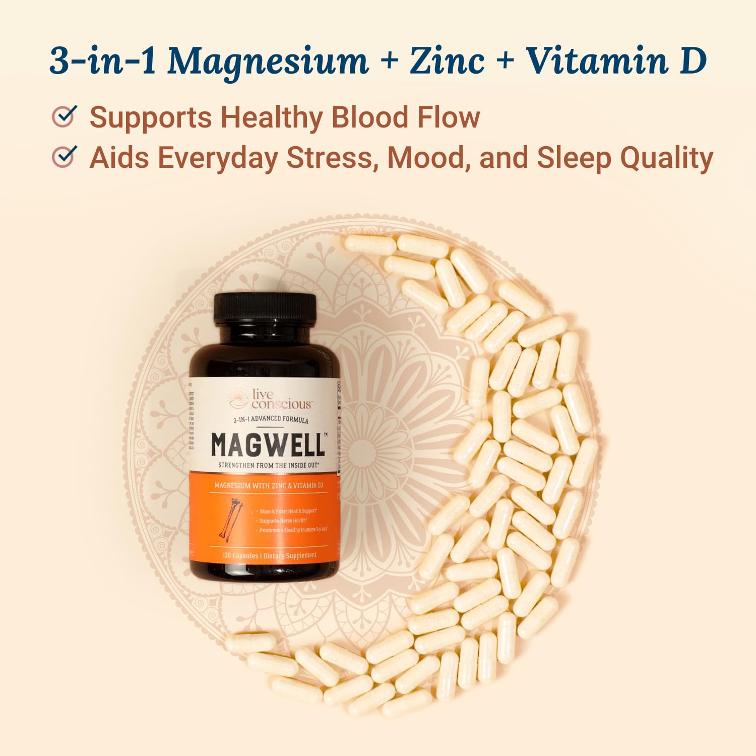 Foto 5 pulgar | Suplemento Live Conscious Magwell De Magnesio, Zinc Y Vitamina D3 - Venta Internacional.