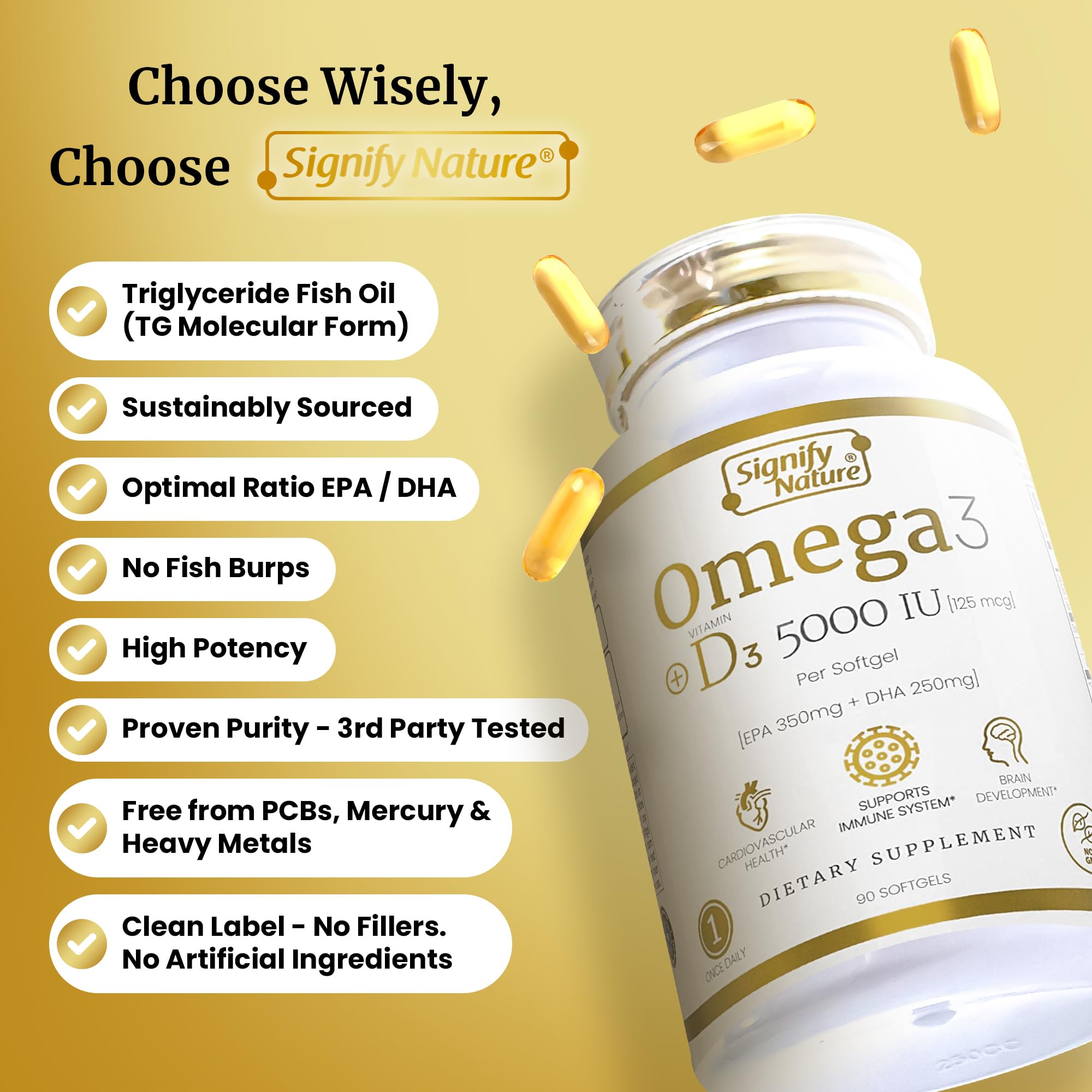 Foto 4 | Suplemento De Aceite De Pescado Omega 3 De Signify Nature Con Vitamina D3 5000 Ui - Venta Internacional.