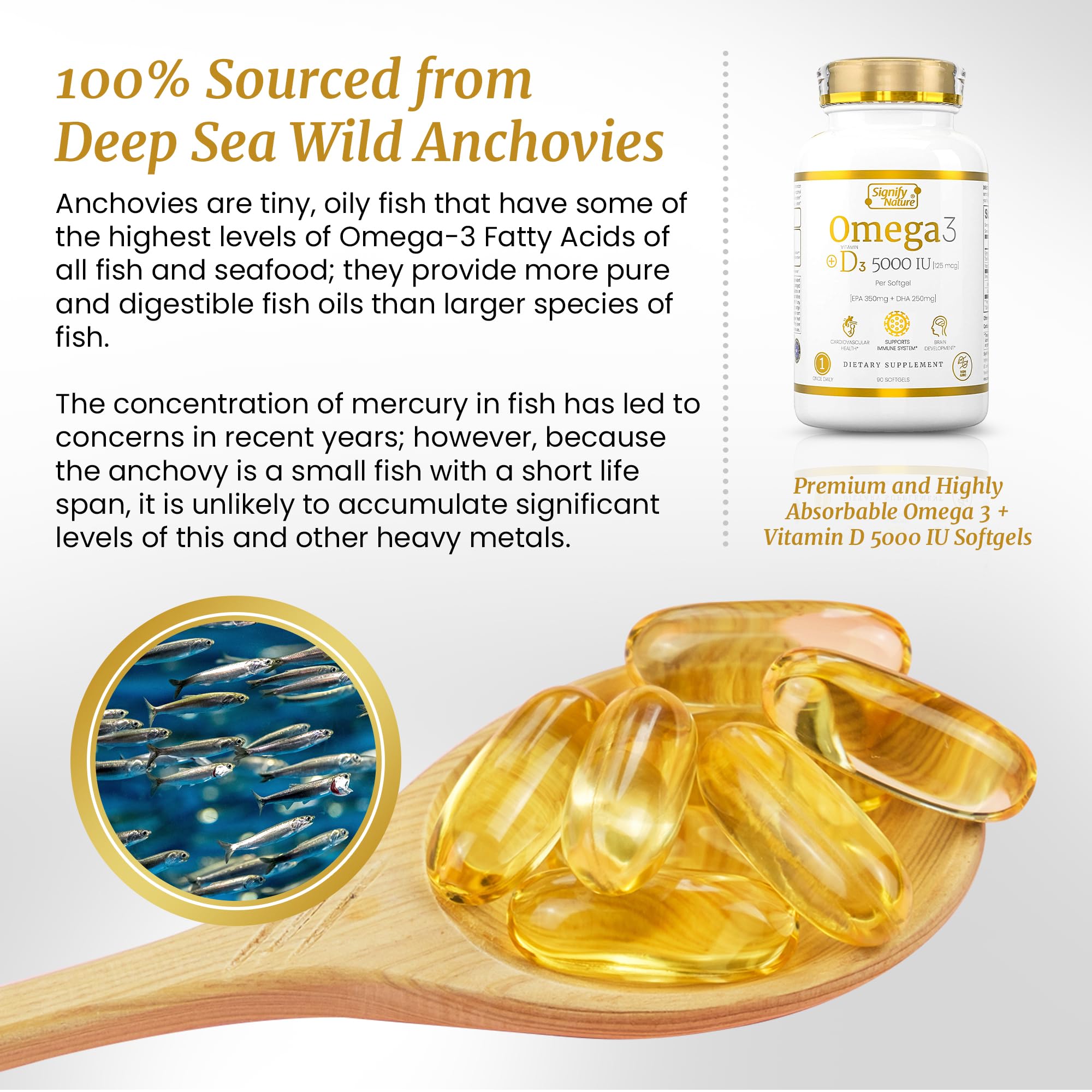Foto 6 pulgar | Suplemento De Aceite De Pescado Omega 3 De Signify Nature Con Vitamina D3 5000 Ui - Venta Internacional.