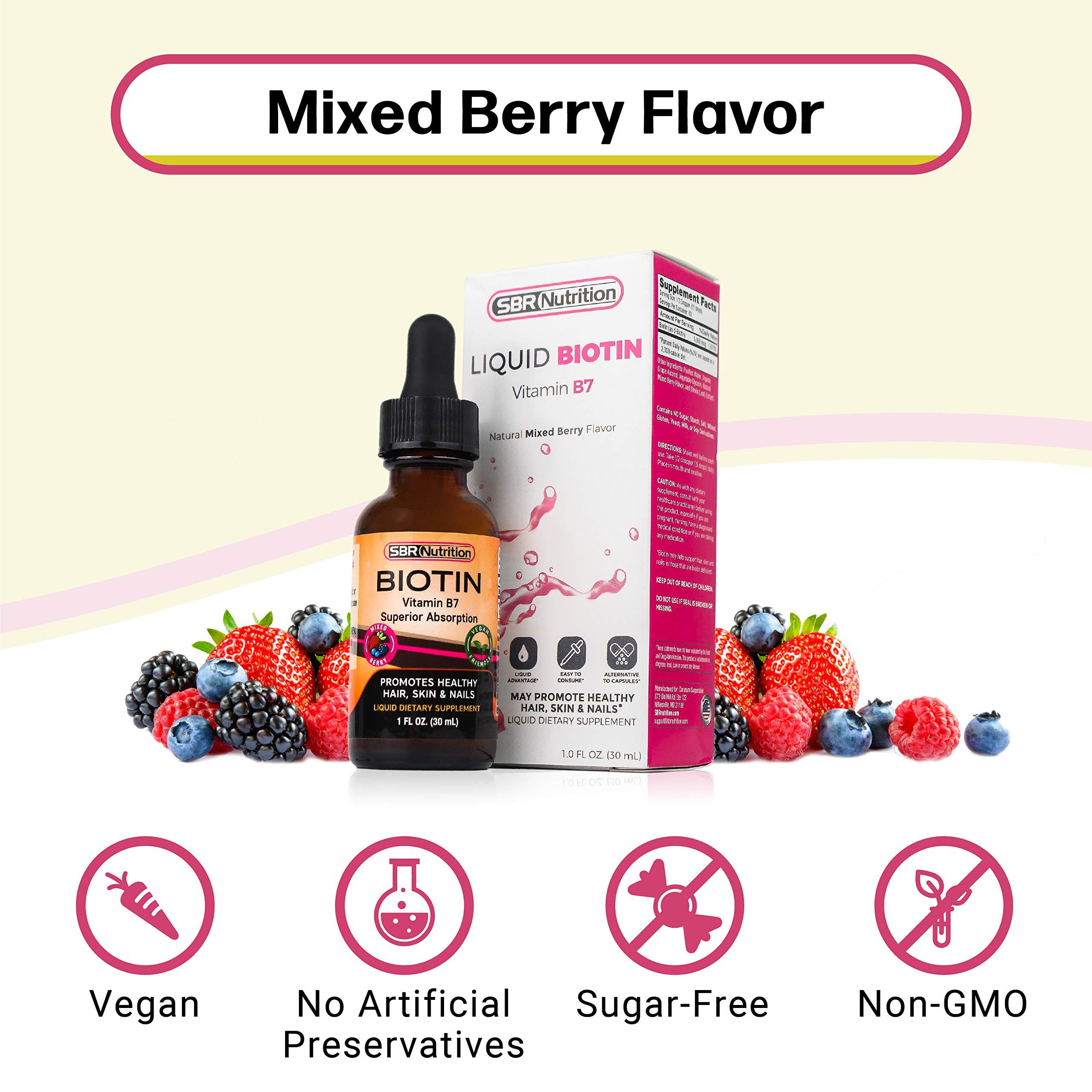 Foto 6 pulgar | Gotas Líquidas De Biotina Sbr Nutrition 5000 Mcg 30 Ml Mixed Berry - Venta Internacional.