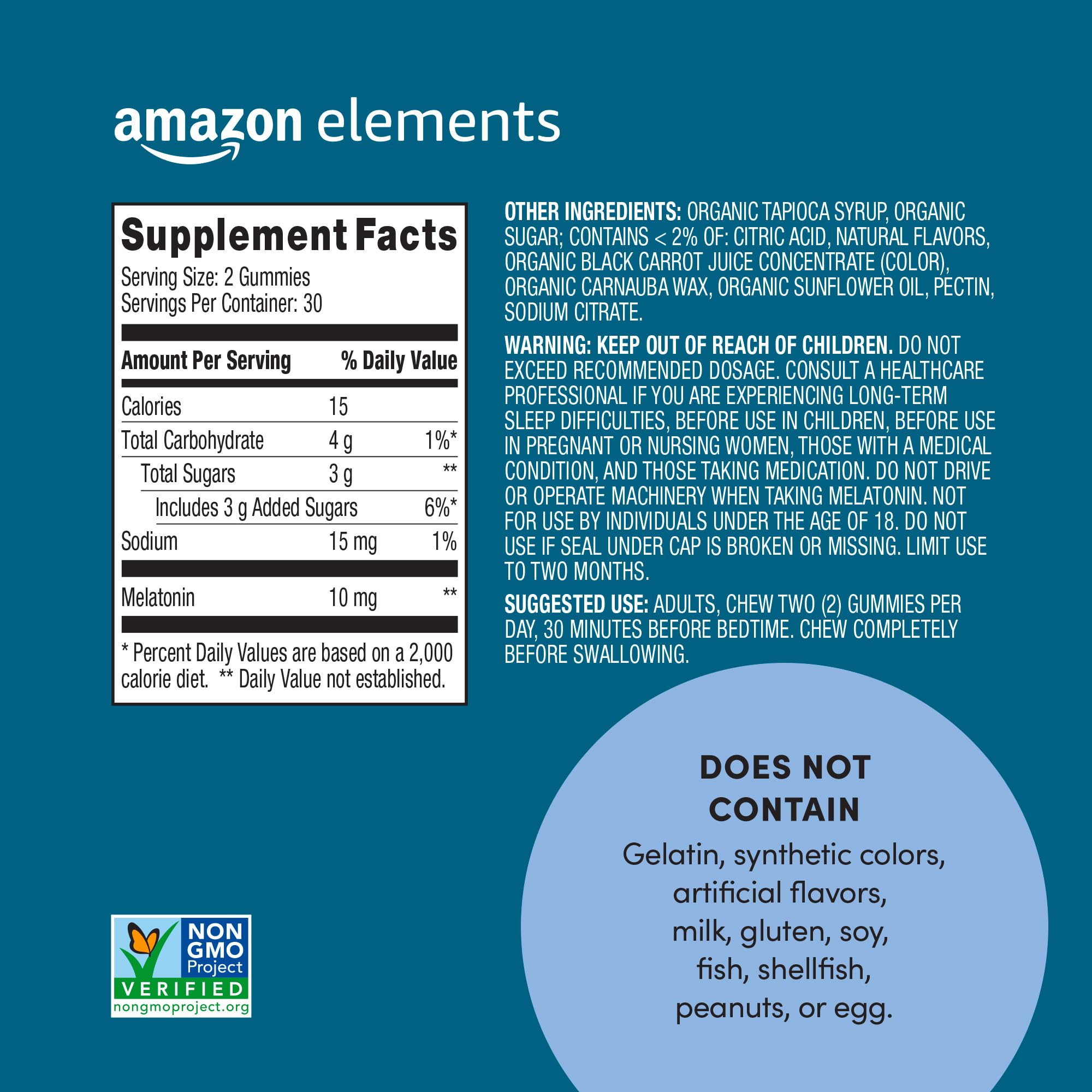 Foto 3 pulgar | Suplemento Amazon Elements, Gomitas De Melatonina, 10 Mg, 60 Unidades - Venta Internacional.