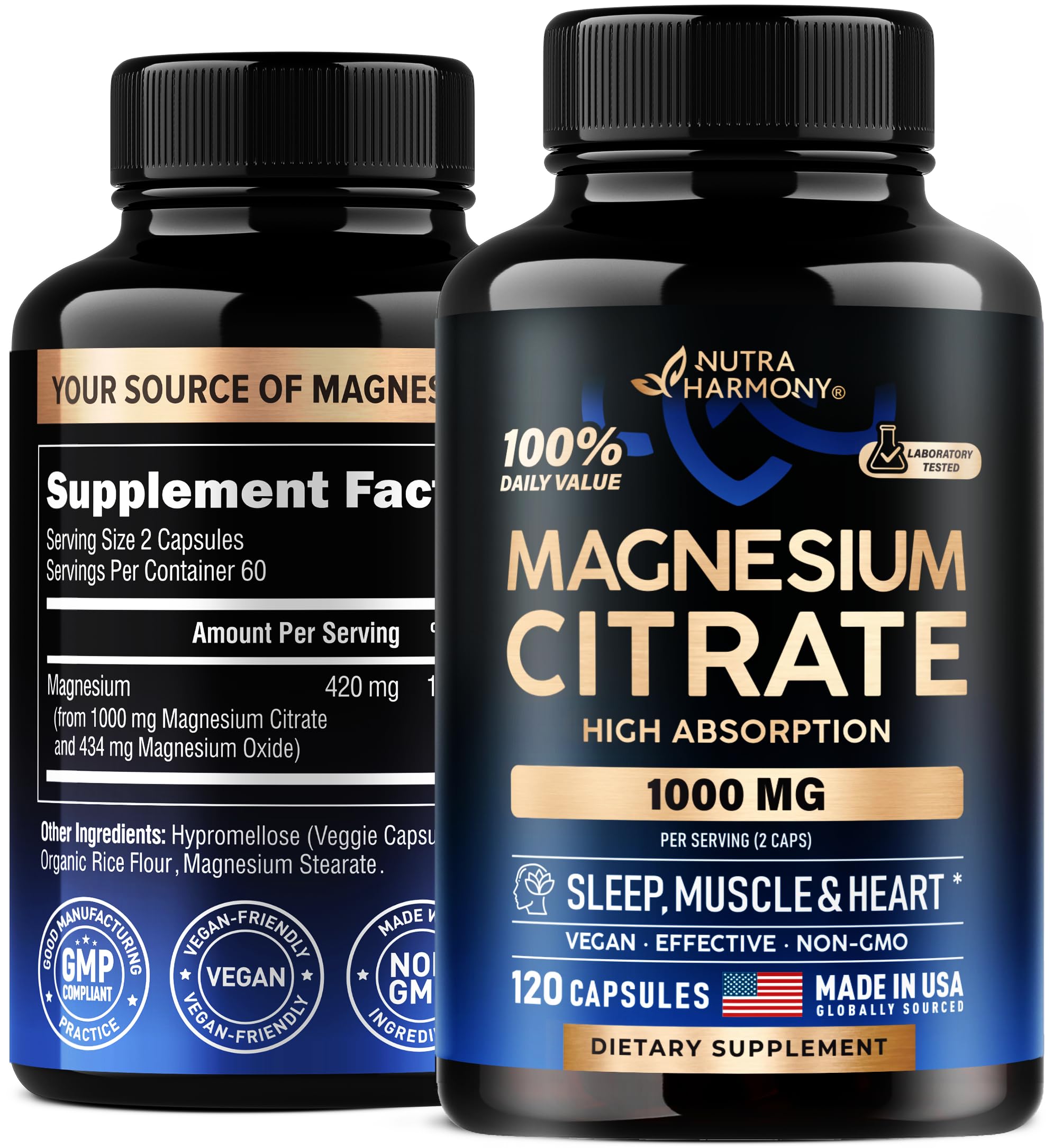 Foto 2 pulgar | Suplemento De Citrato De Magnesio Nutraharmony 1000 Mg 120 Cápsulas - Venta Internacional.